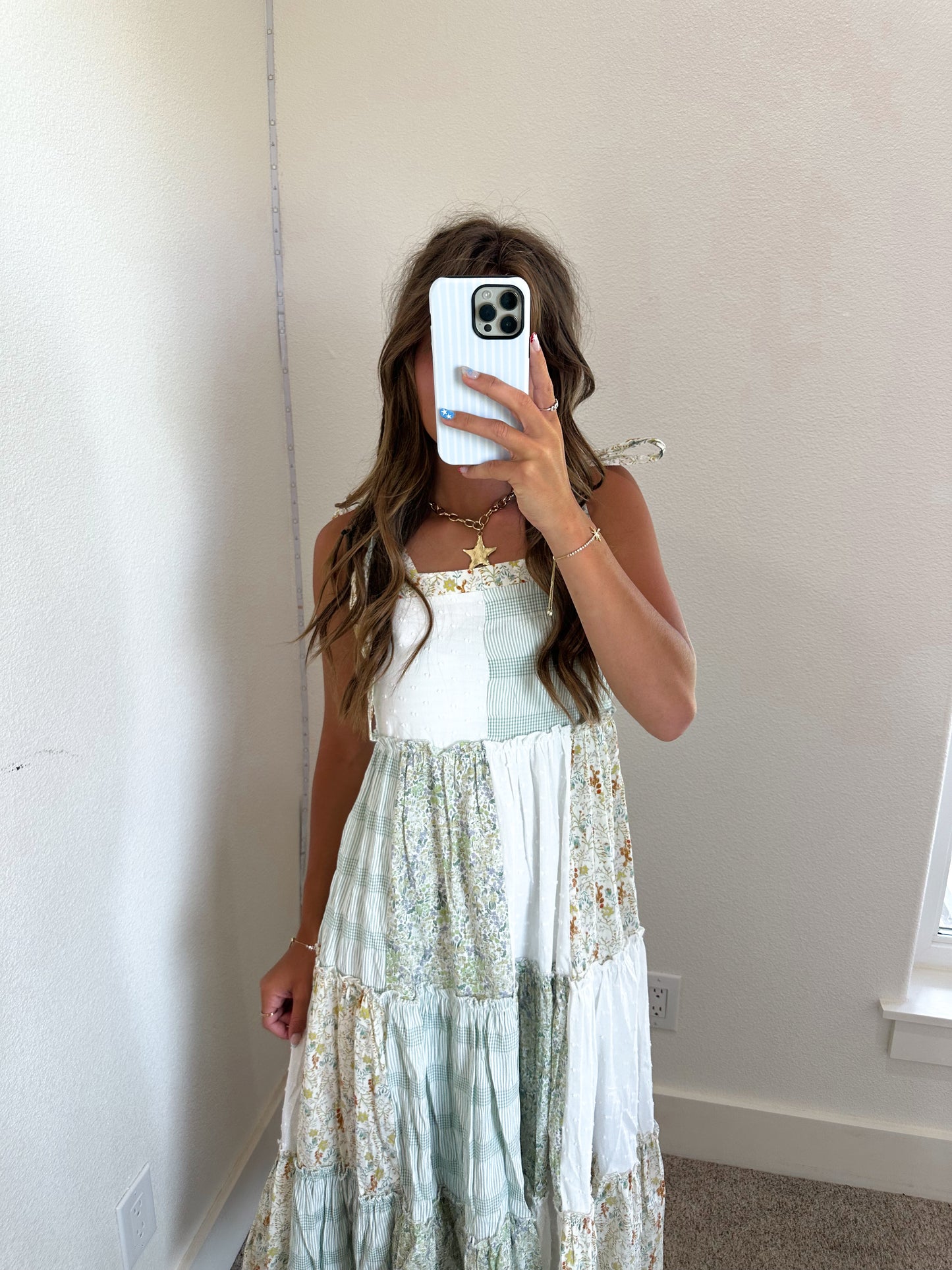 Patchwork Tiered Midi Dress
