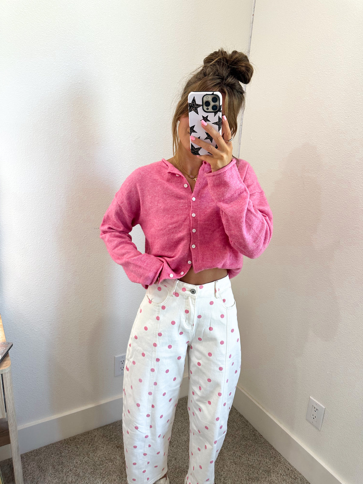 Pink Polka Dot Barrel Jeans