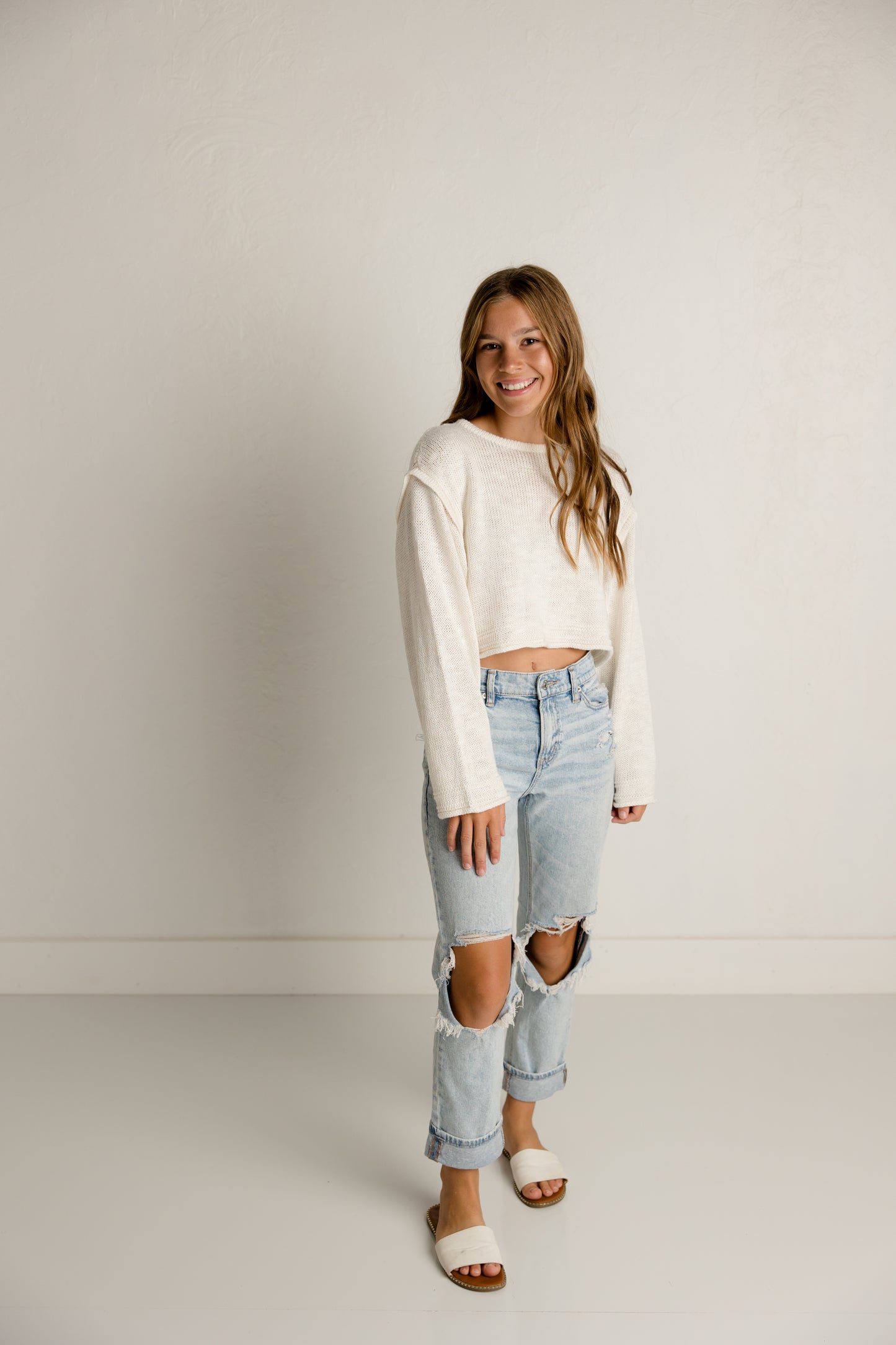 Cream Cropped Pullover Sweater