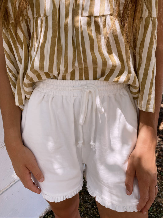 Ruffled Shorts in White (100% COTTON)