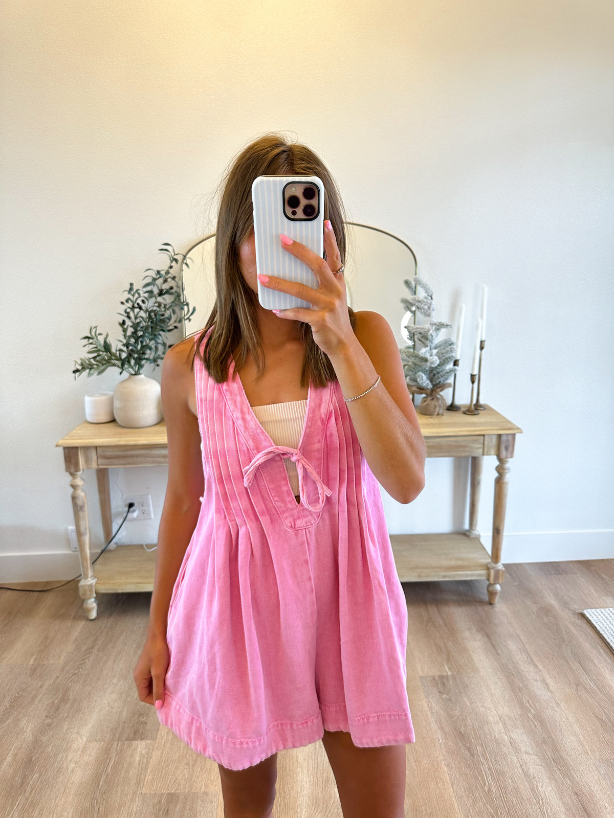 Pink Pleated Romper (100% COTTON)