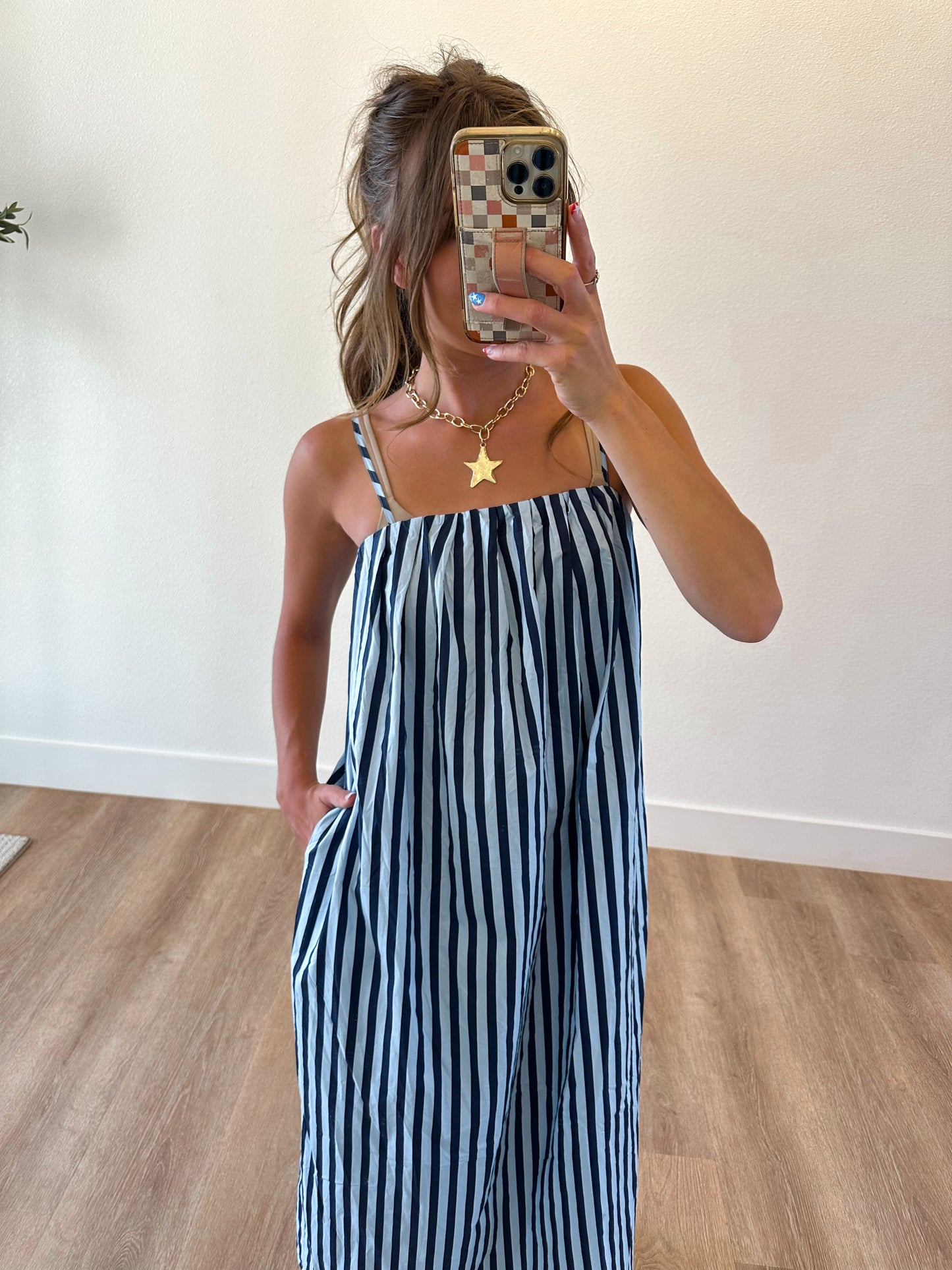 Blue and Navy Midi Dress (100% COTTON)