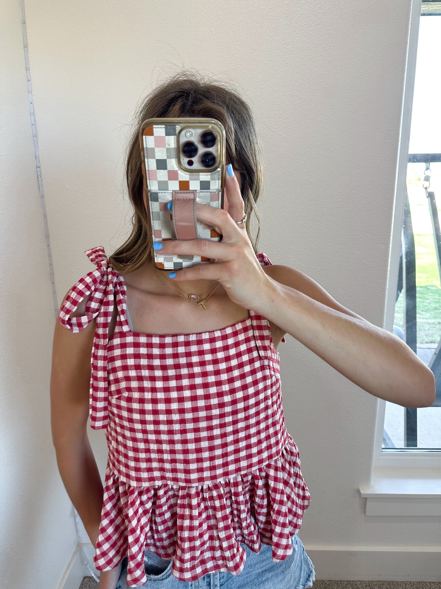 Red Gingham Peplum Tank