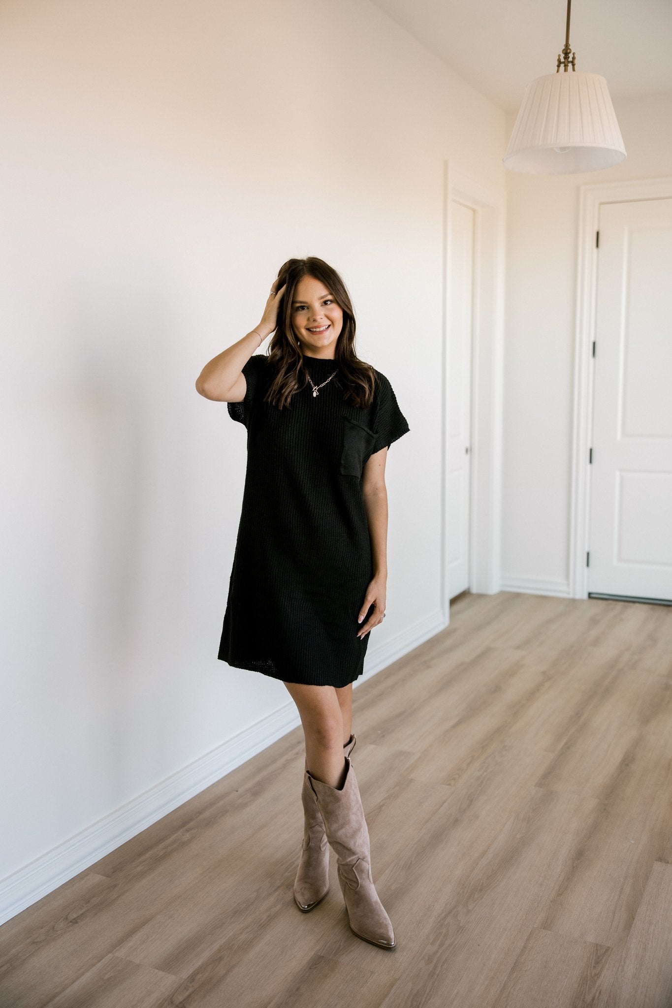 Black Knit Mini Sweater Dress