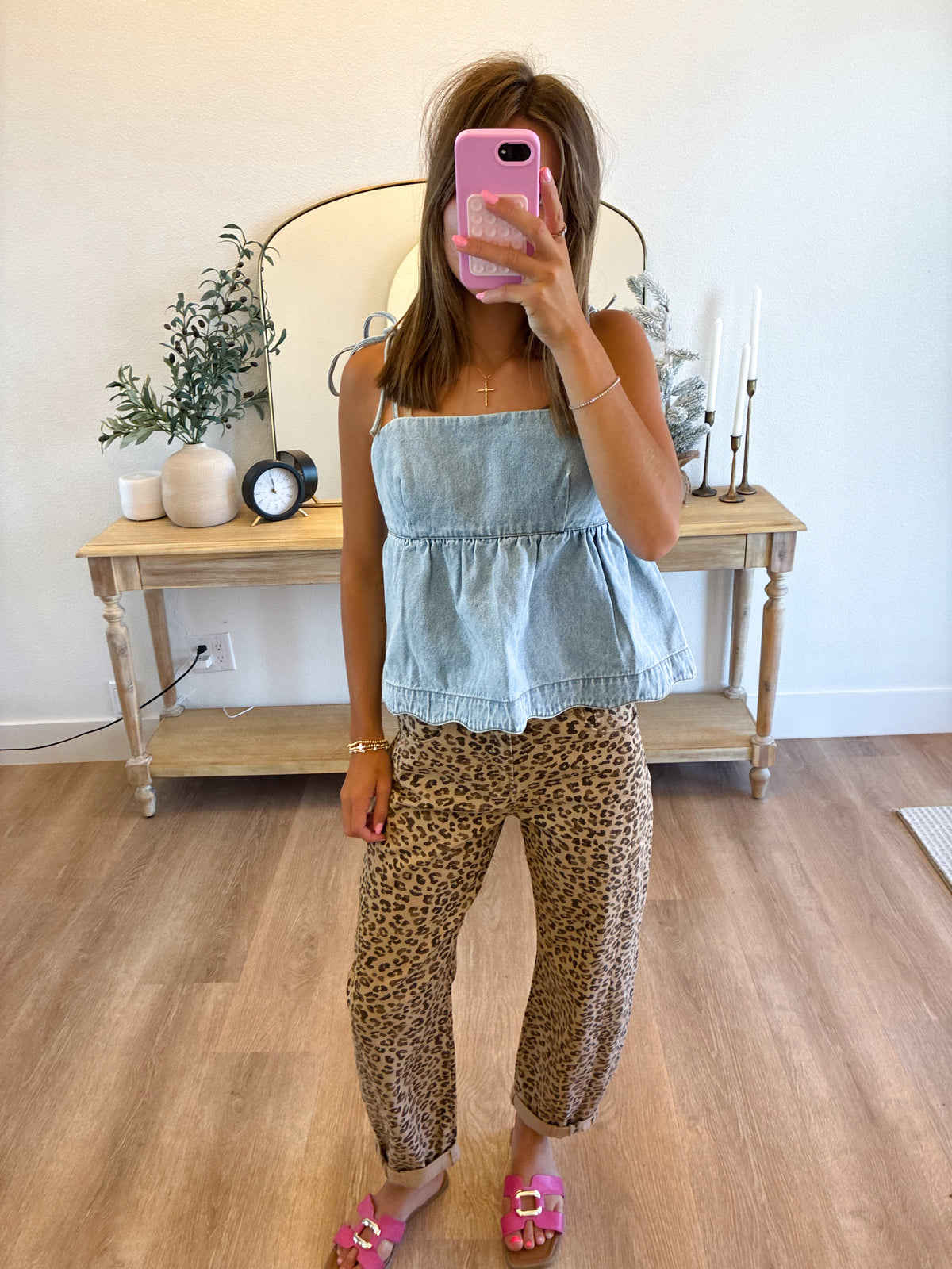 Leopard Cuffed Barrel Jeans