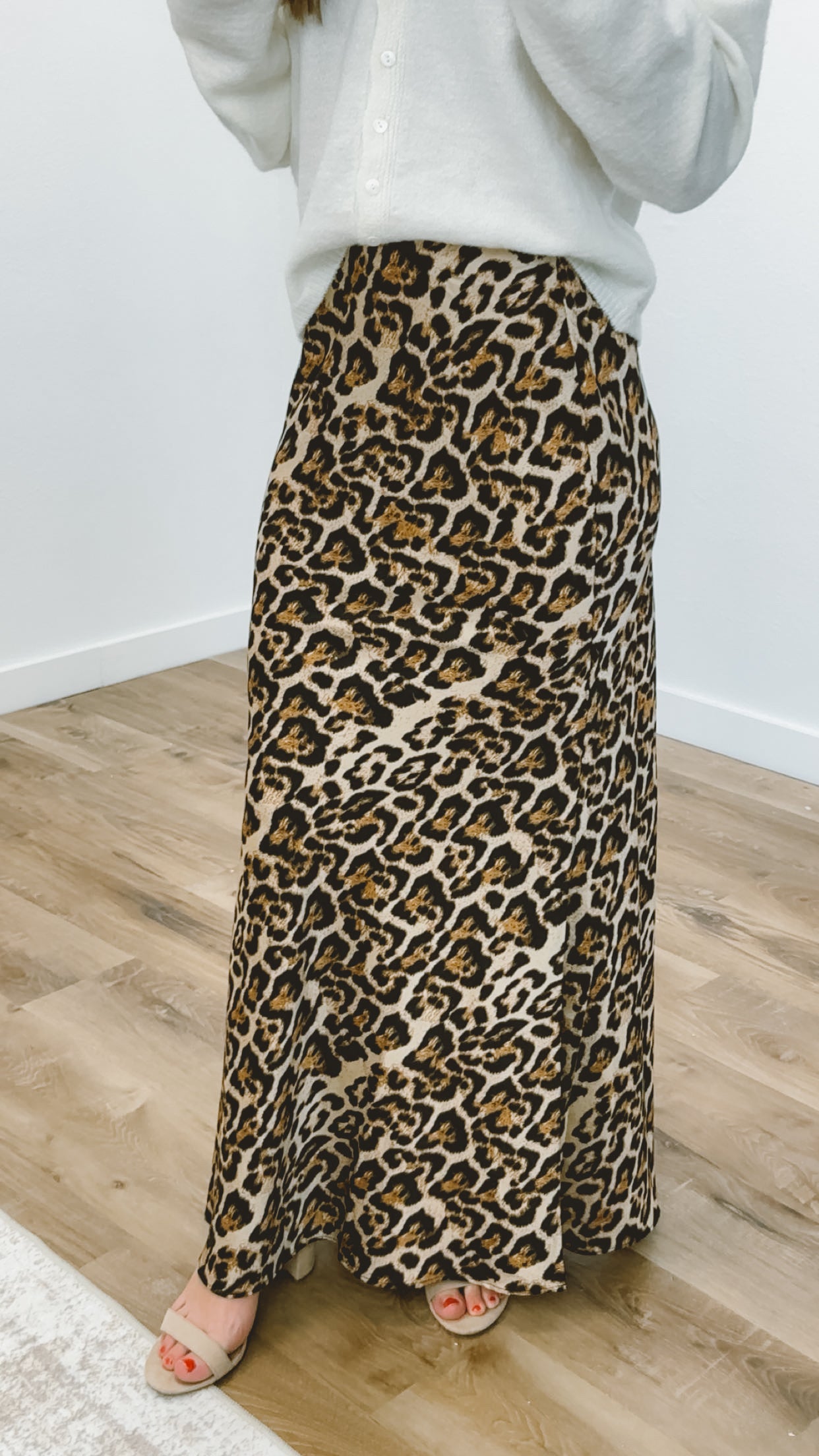 Leopard Satin Maxi Skirt