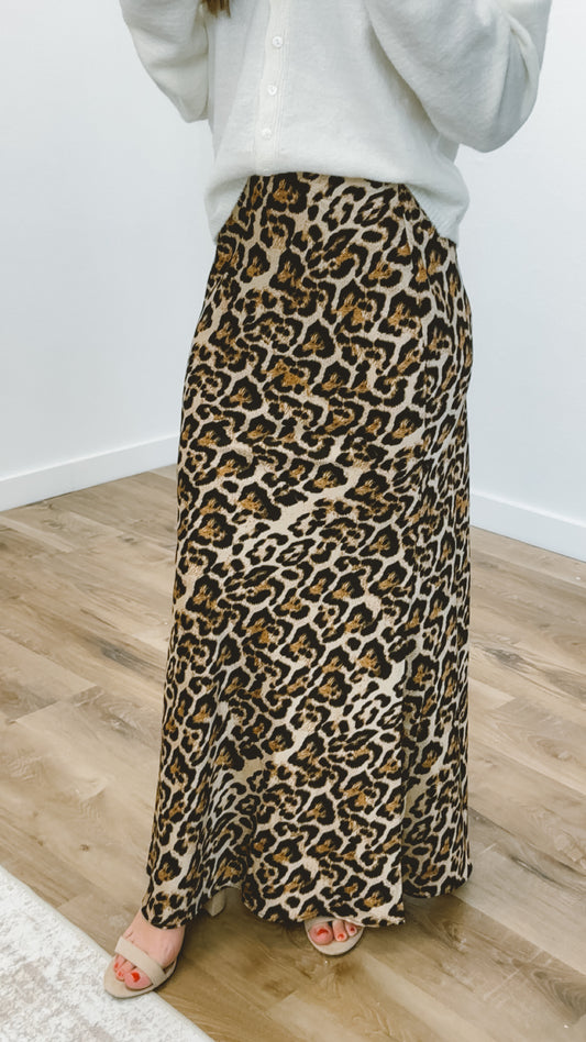 Leopard Satin Maxi Skirt