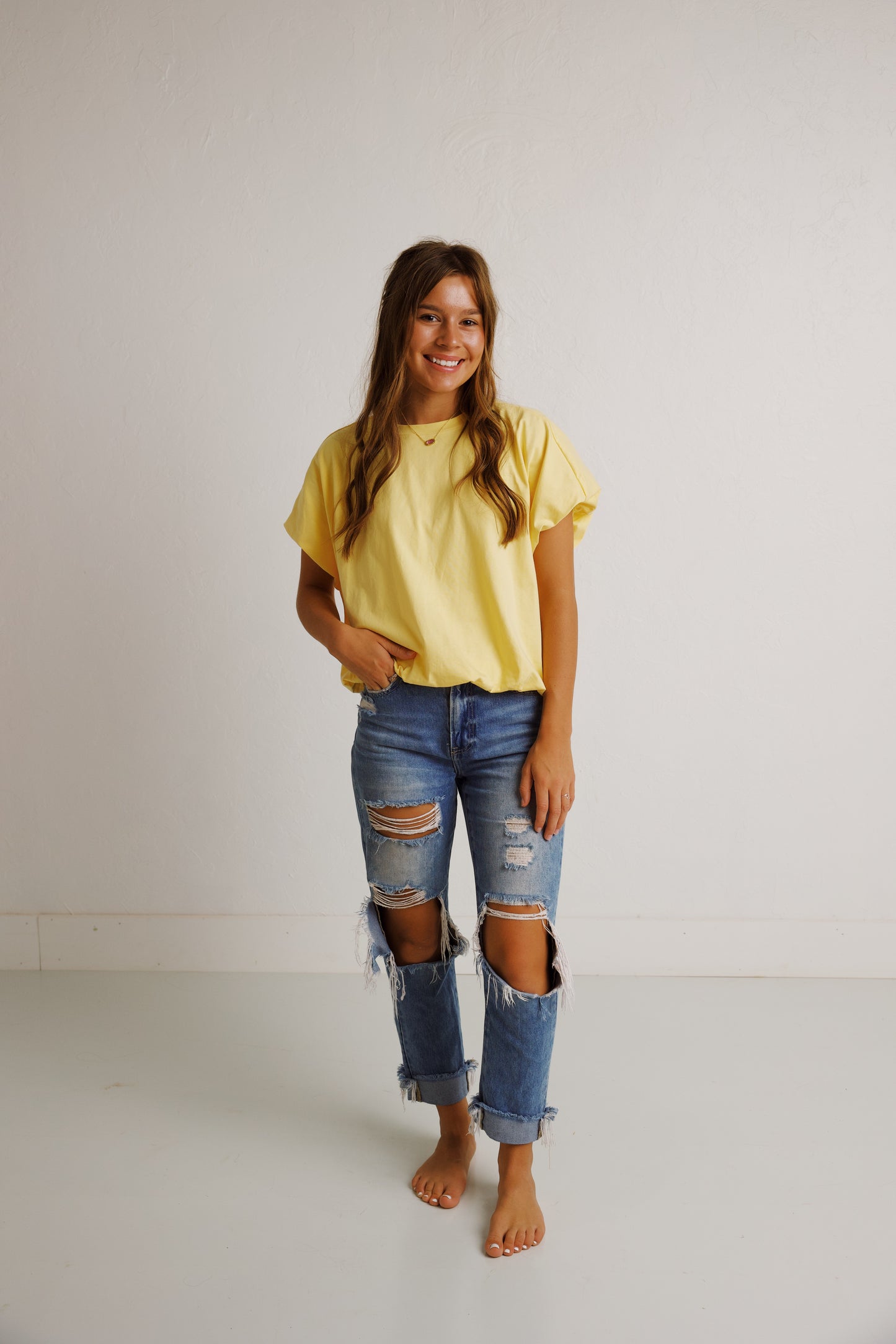 Bubble Hem Top in Yellow