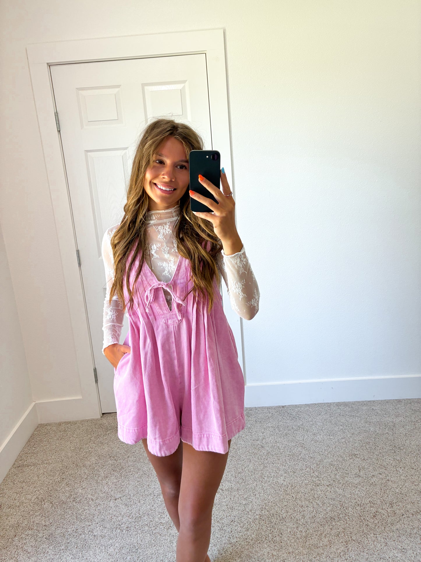 Pink Pleated Romper (100% COTTON)