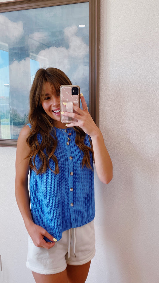 Button Front Sweater in Blue