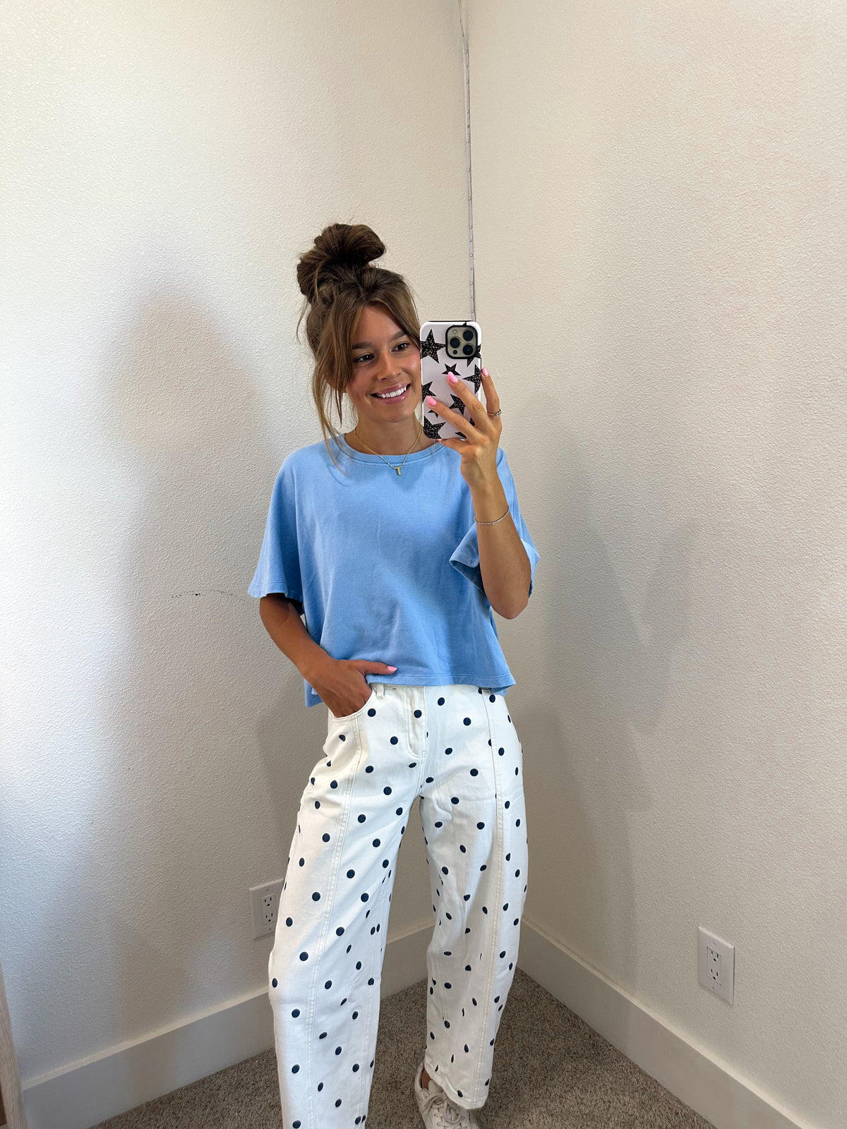 Blue Polka Dot Barrel Jeans