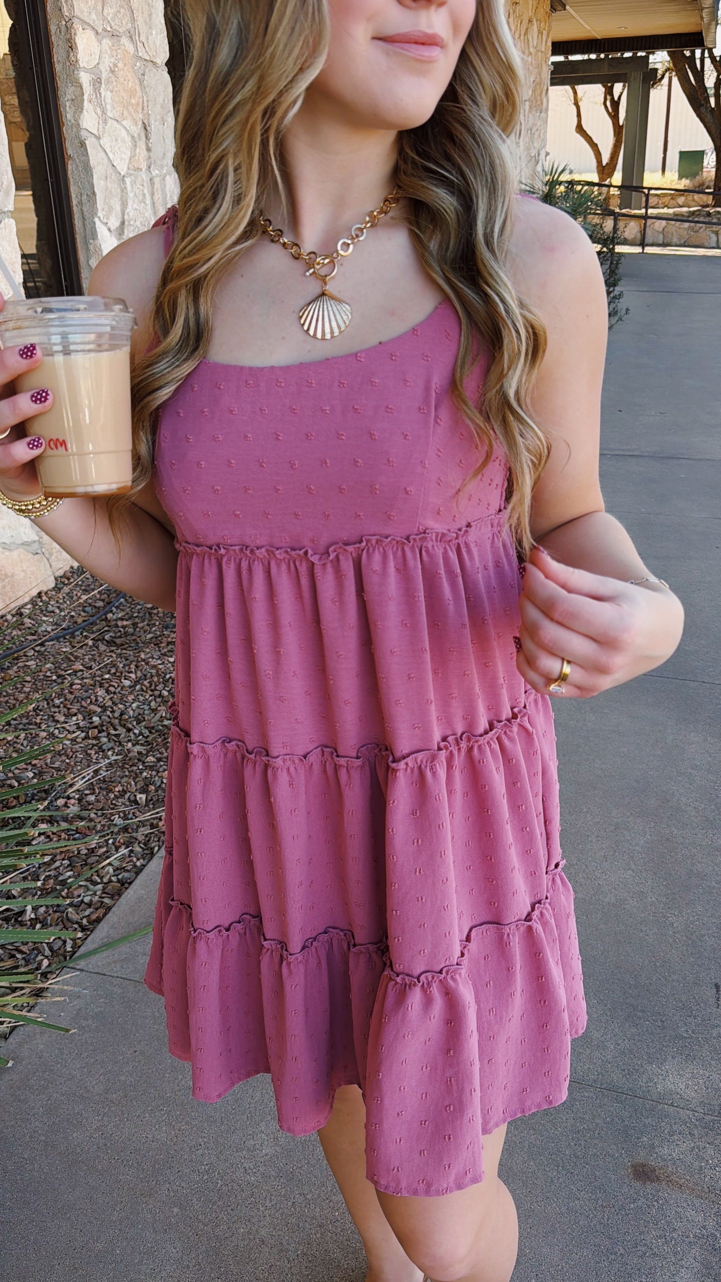 Pink Swiss dot mini dress