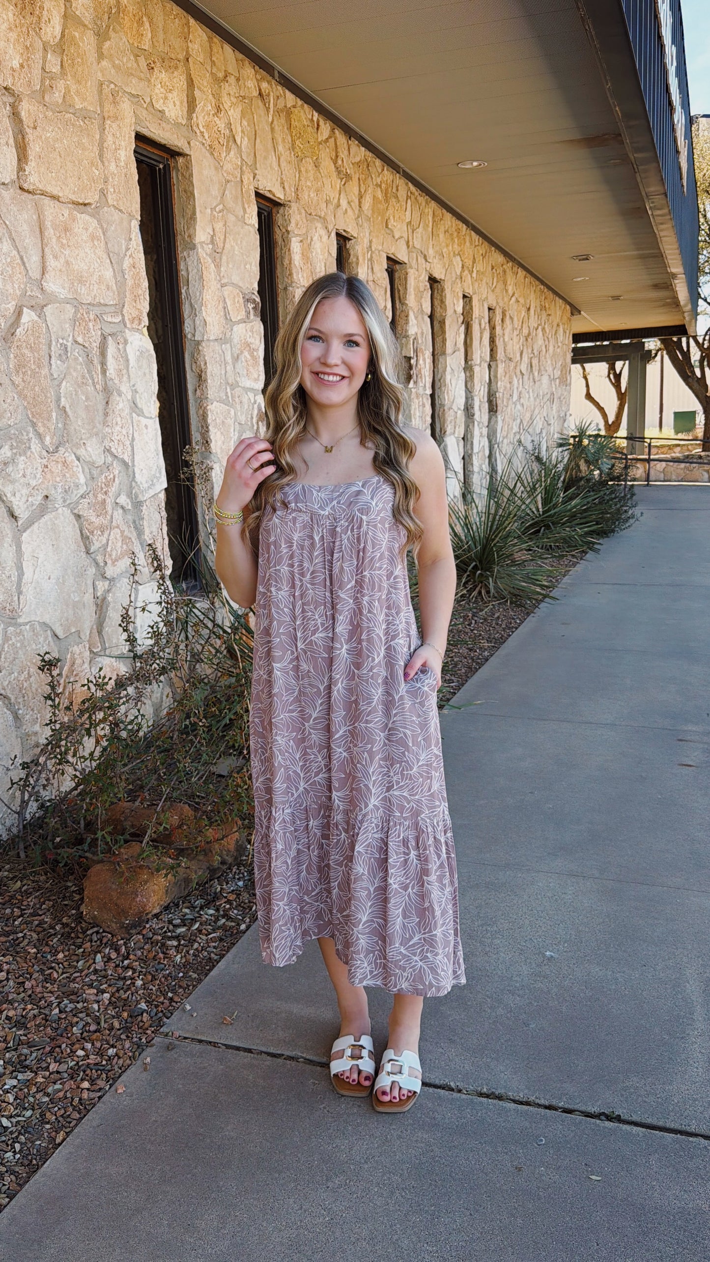 Leaf Print Dress in Mauve
