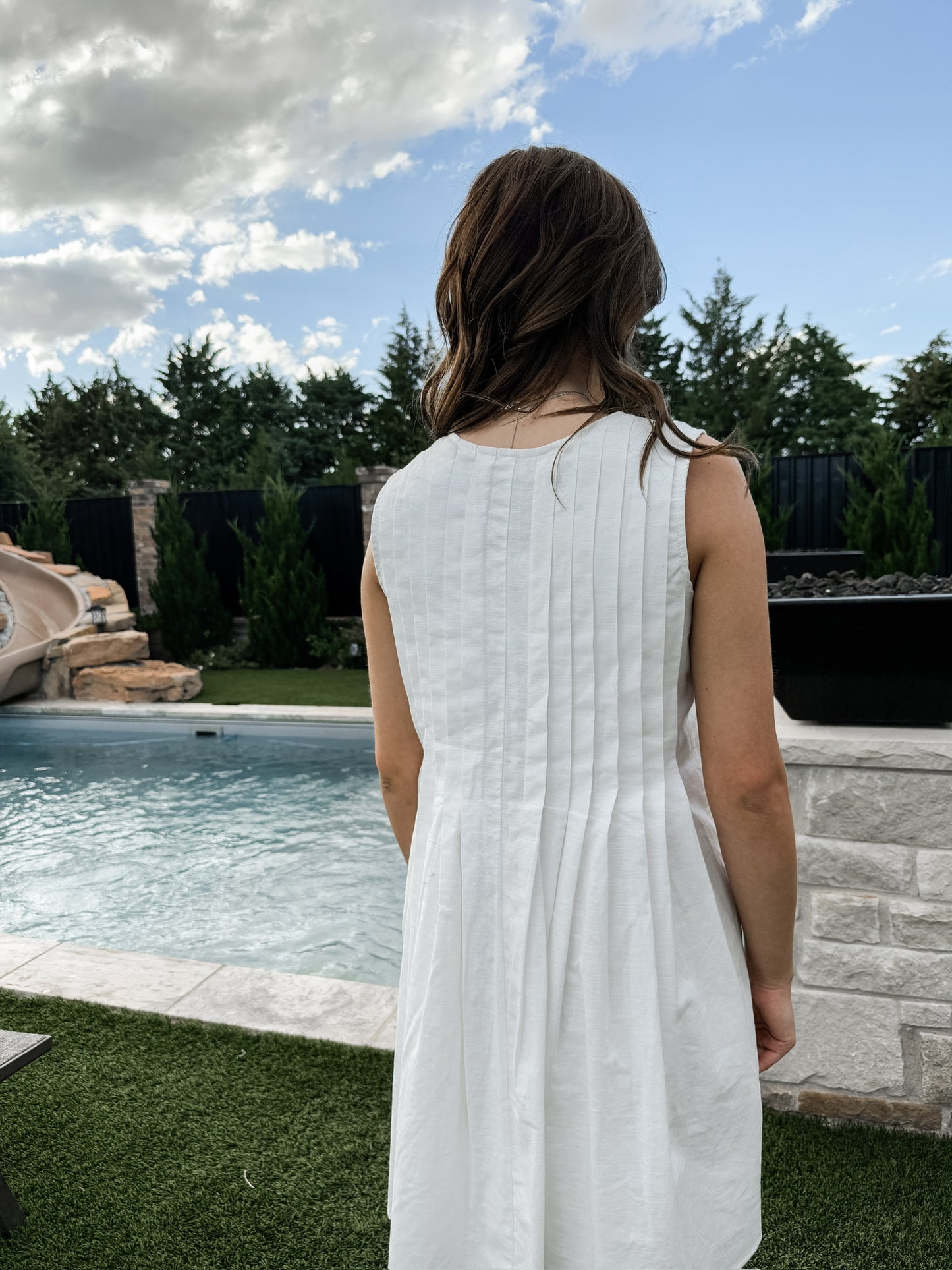 White Pleated Mini Dress