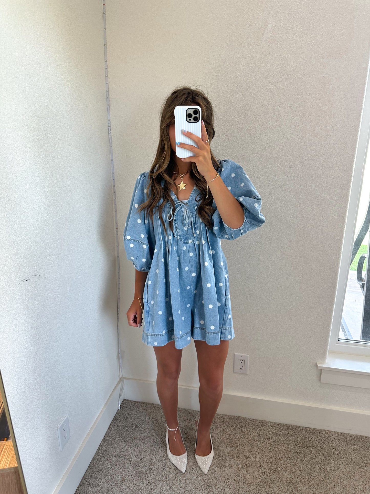 Polka Dot Bubble Sleeve Romper