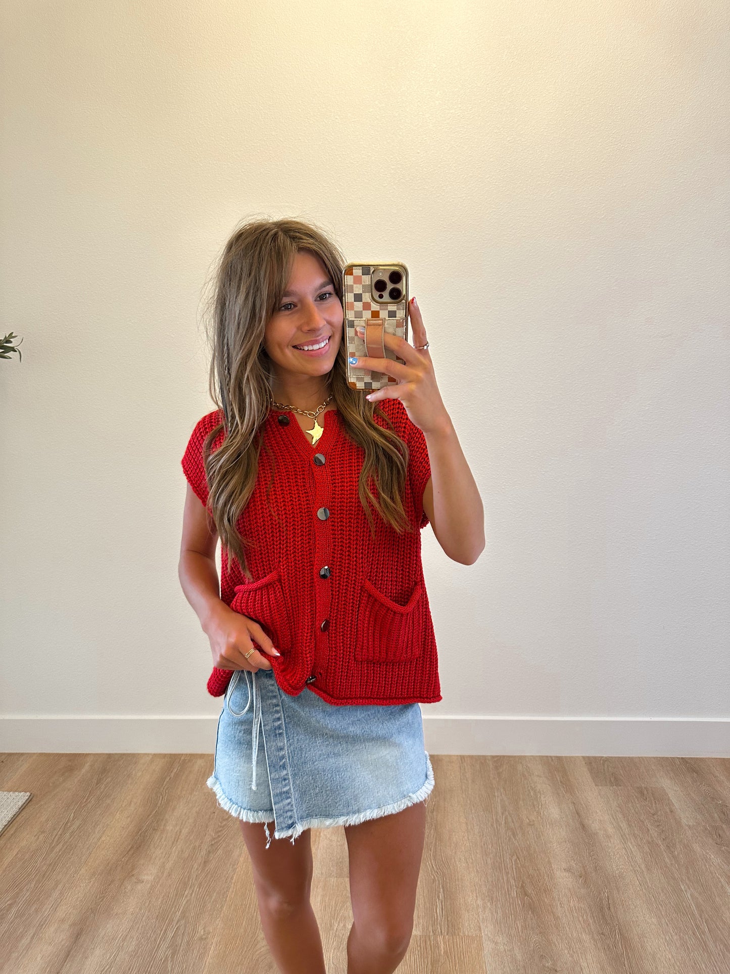 Button Front Sweater in Red