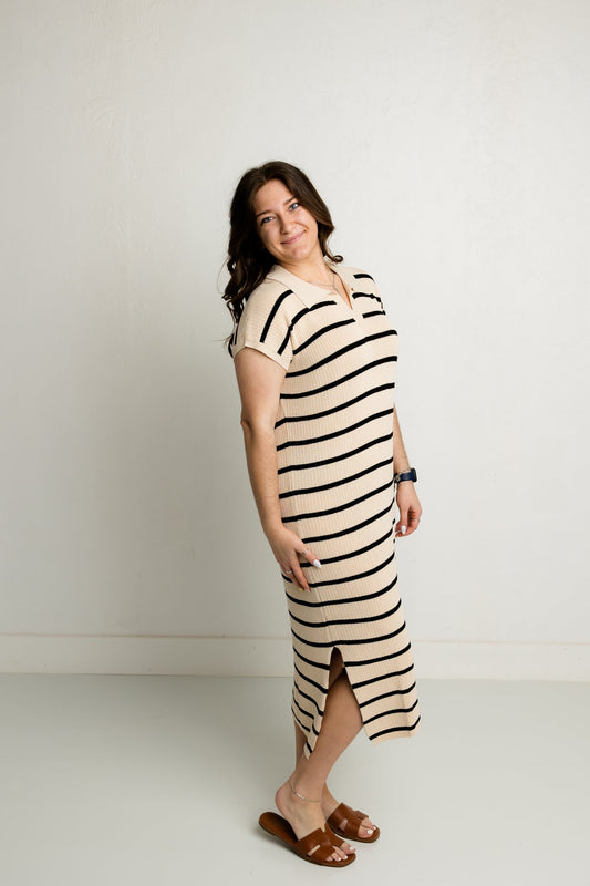 Taupe/Black Striped Dress