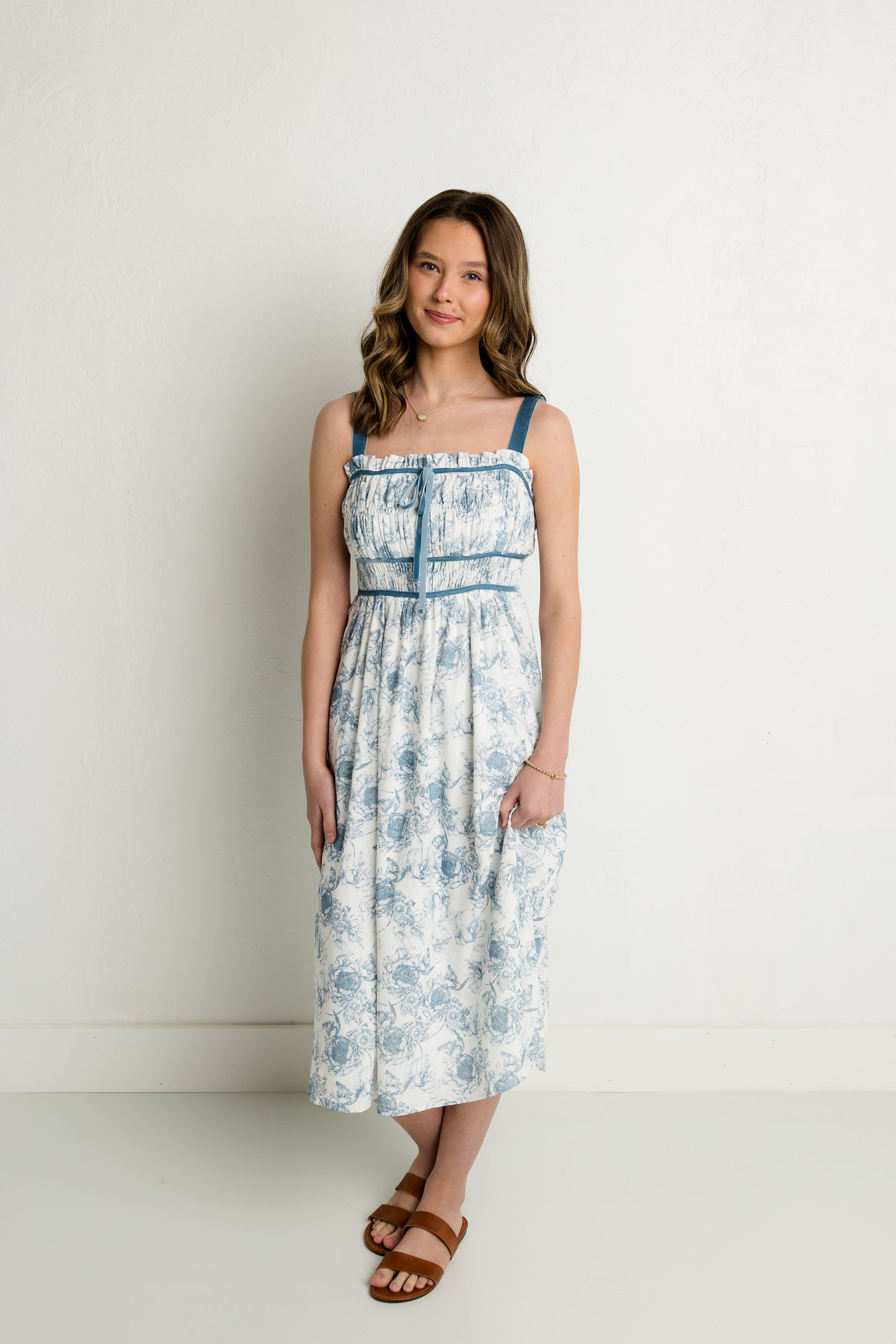 Blue/White Floral Midi Dress