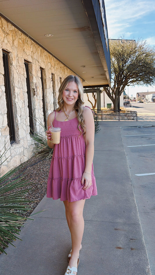 Pink Swiss dot mini dress