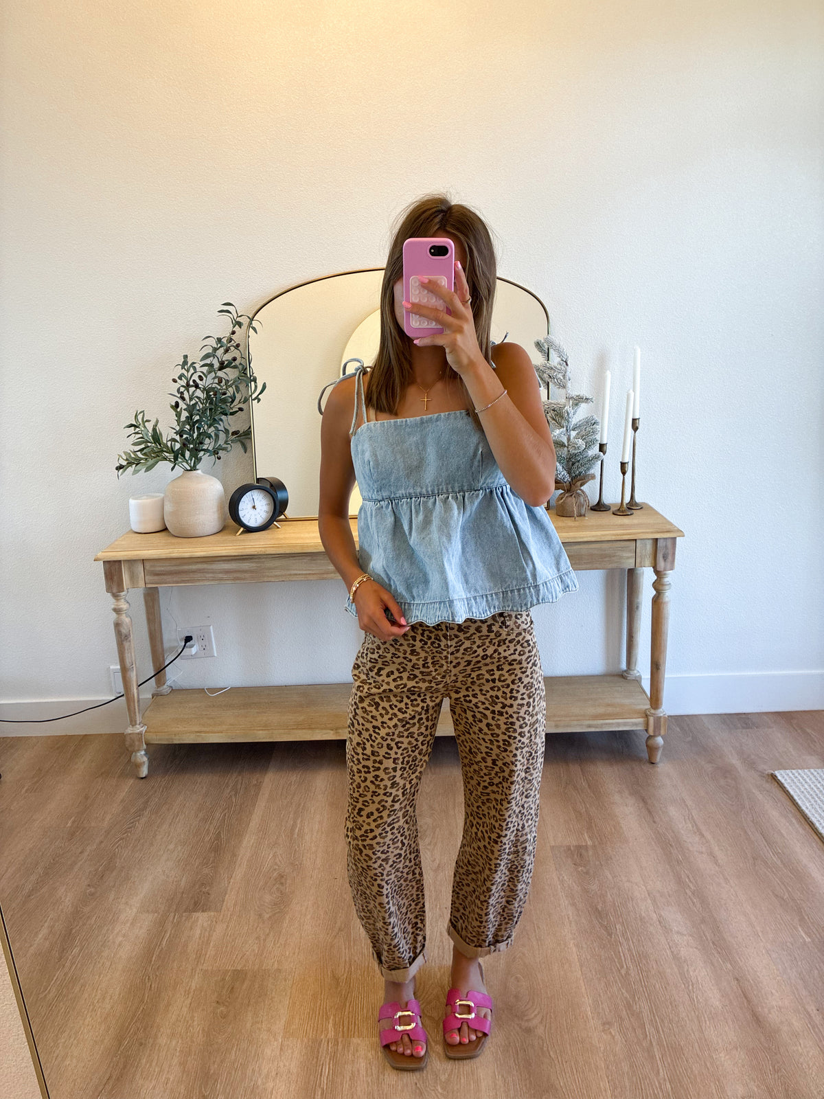 Leopard Cuffed Barrel Jeans