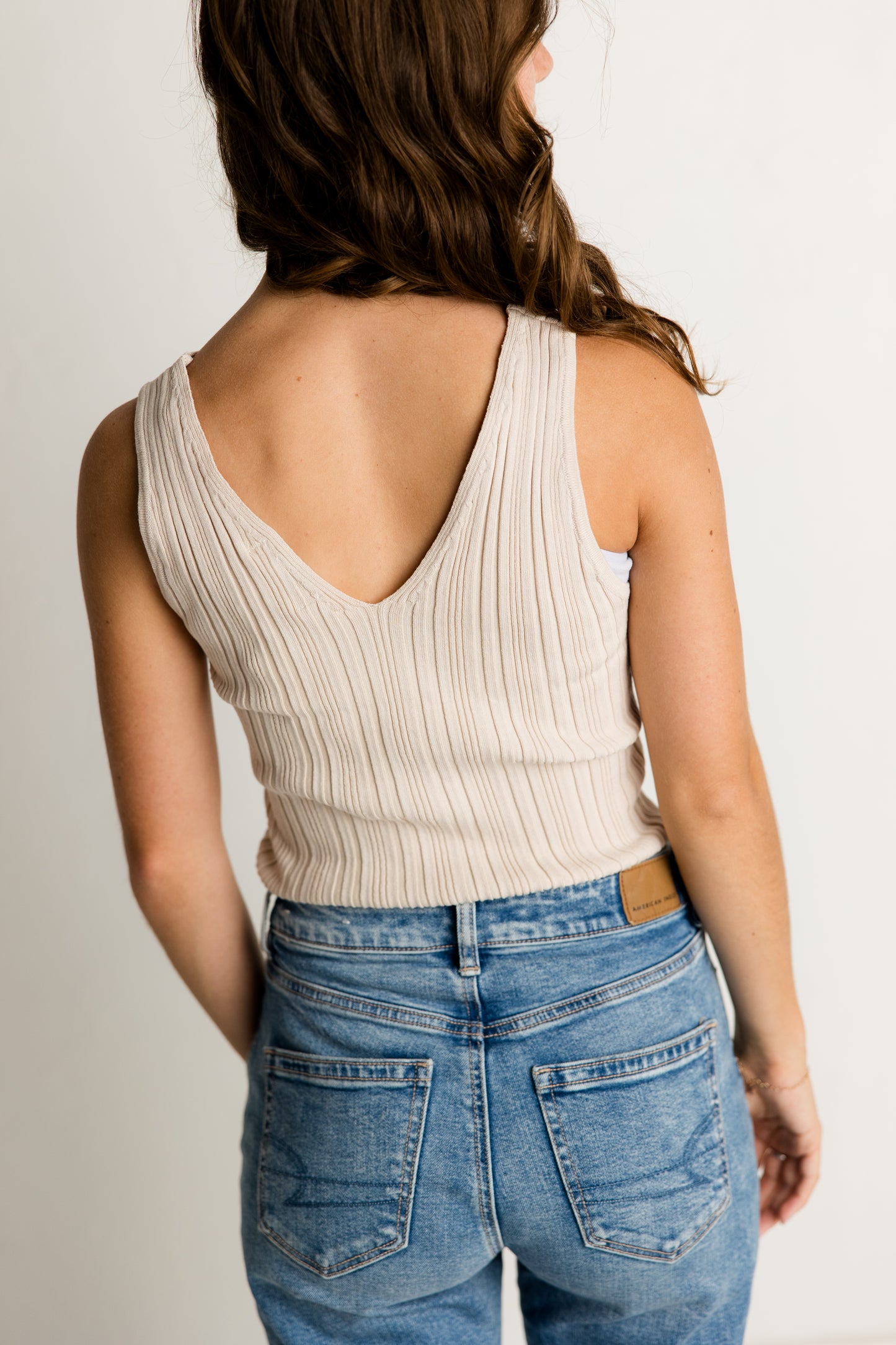 Oatmeal V-Neck Sweater Tank