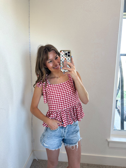 Red Gingham Peplum Tank