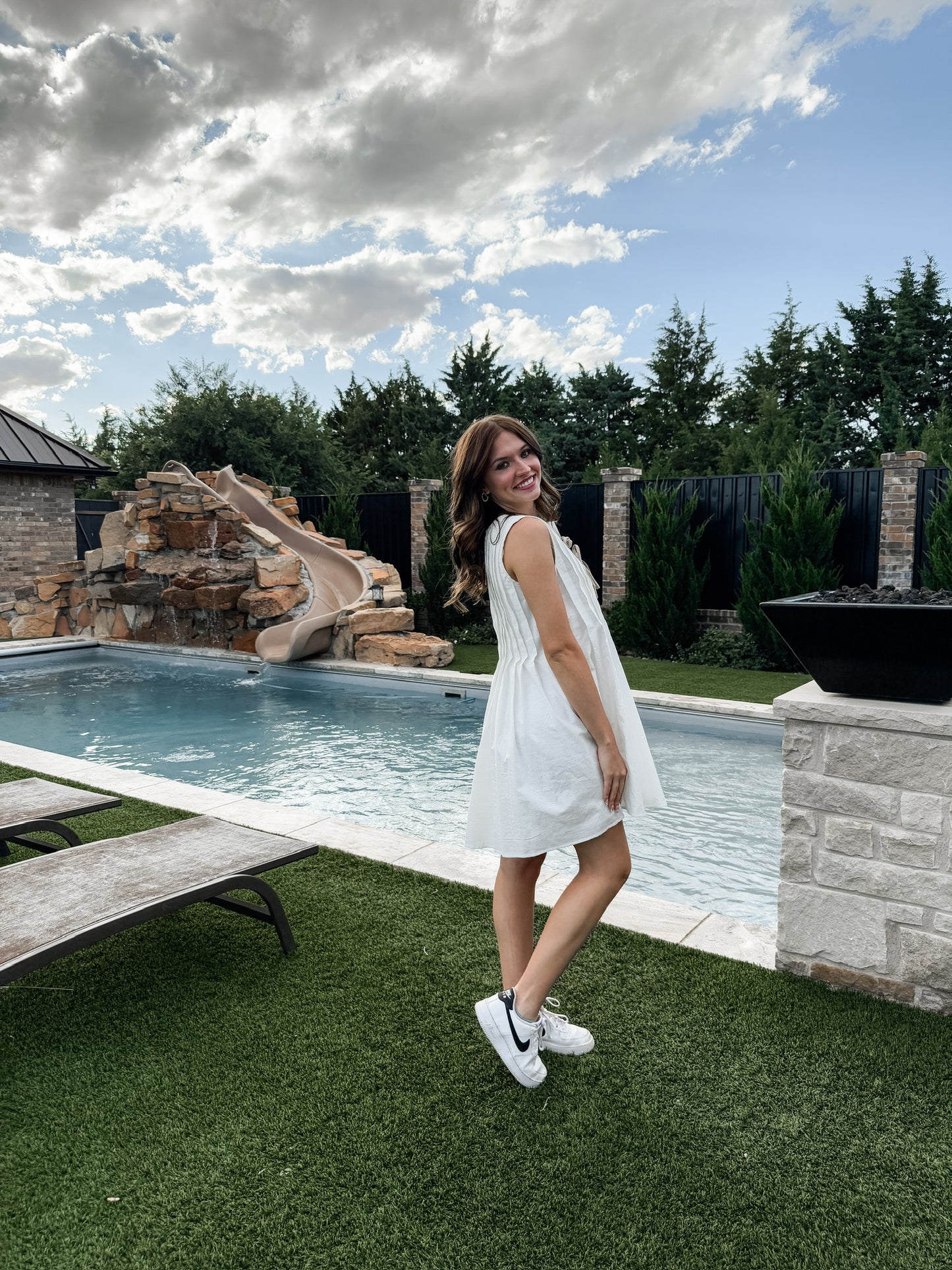 White Pleated Mini Dress