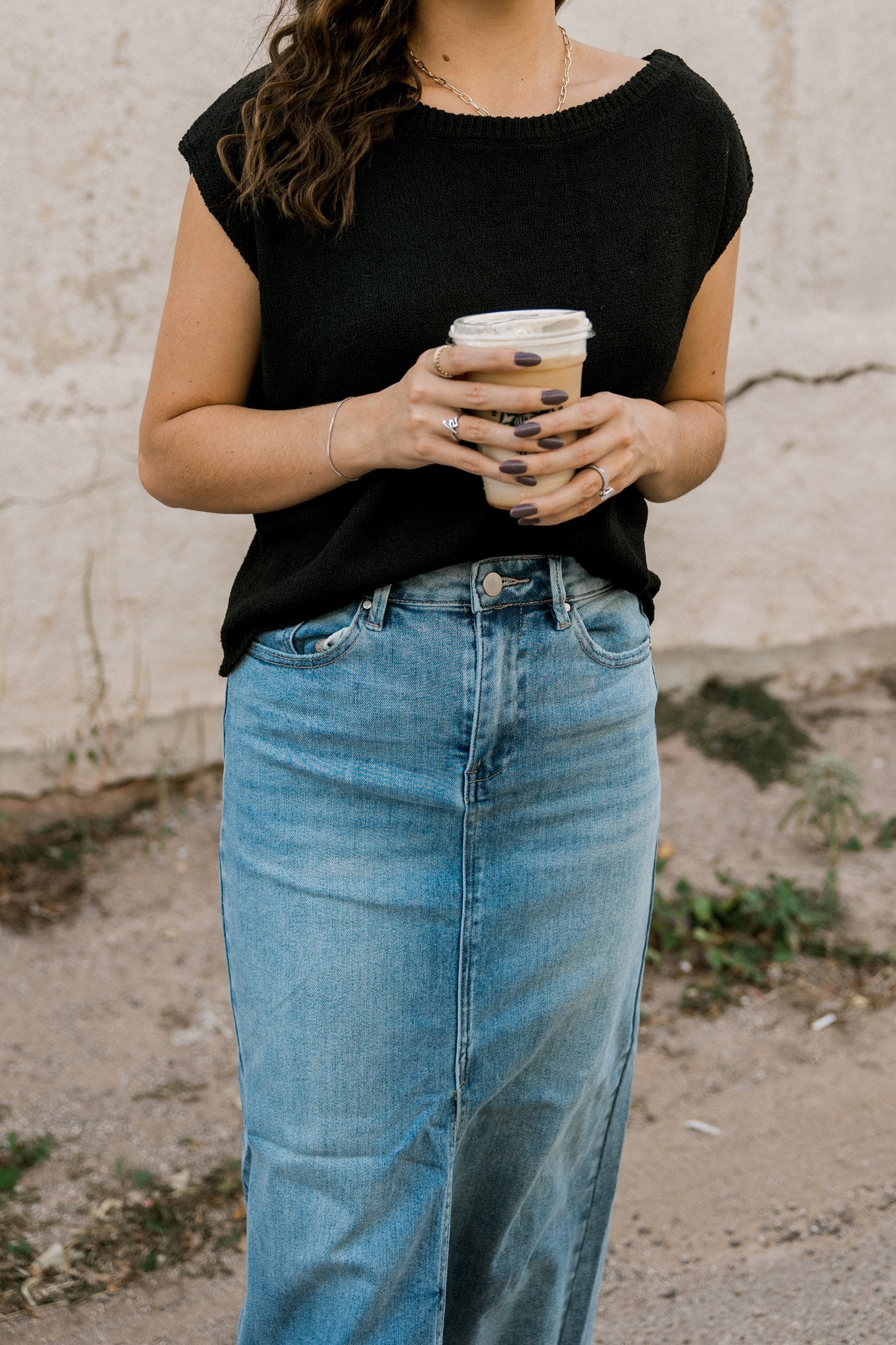 Denim Front Slit Skirt