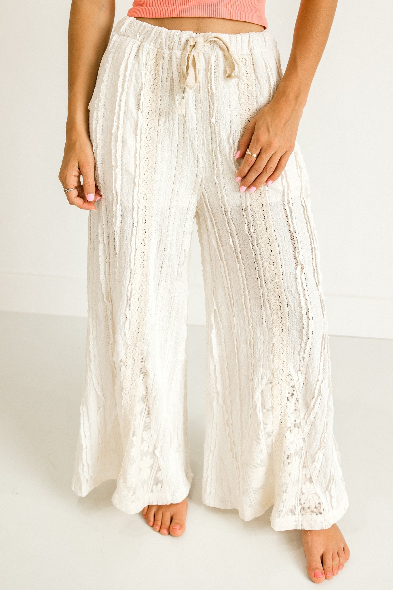 Crochet Detail Pants in Natural