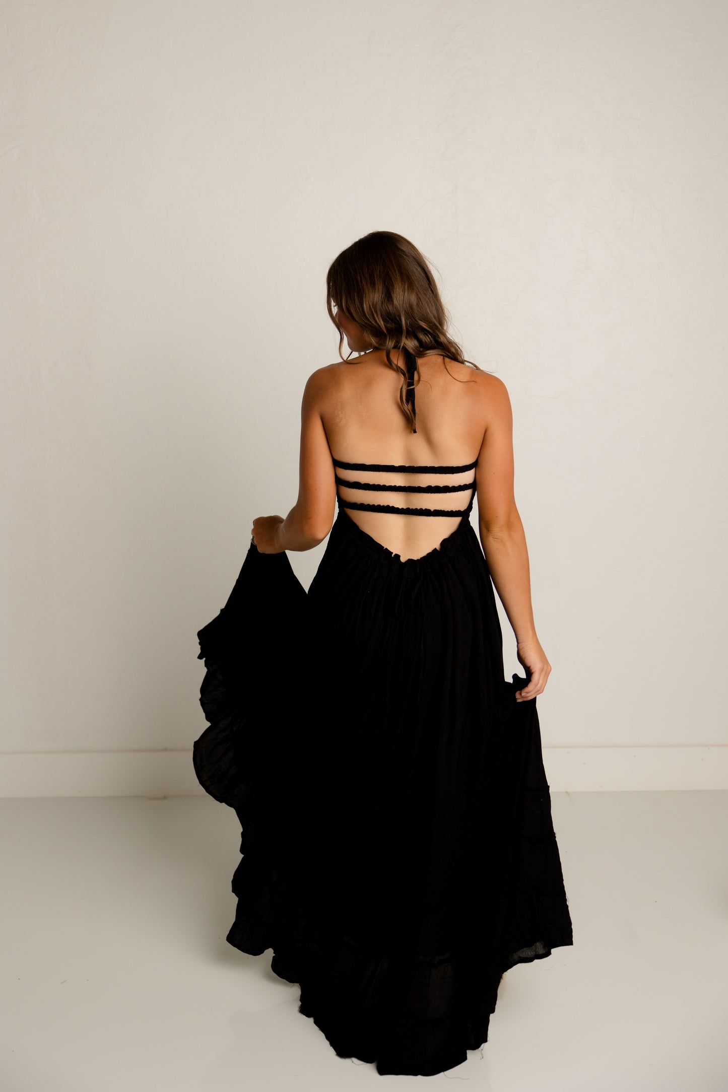 Black Open Back Flowy Maxi Dress