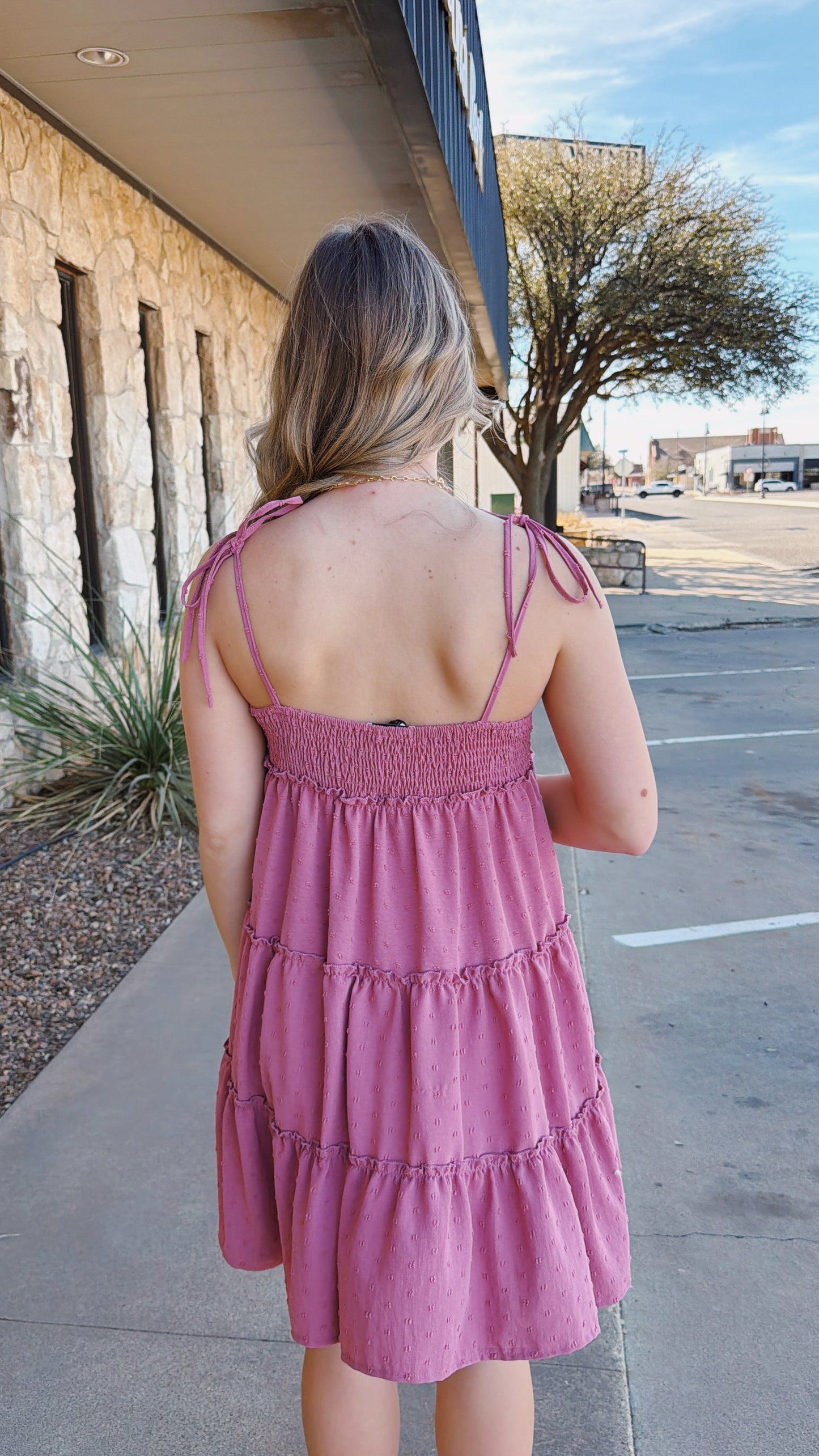 Pink Swiss dot mini dress
