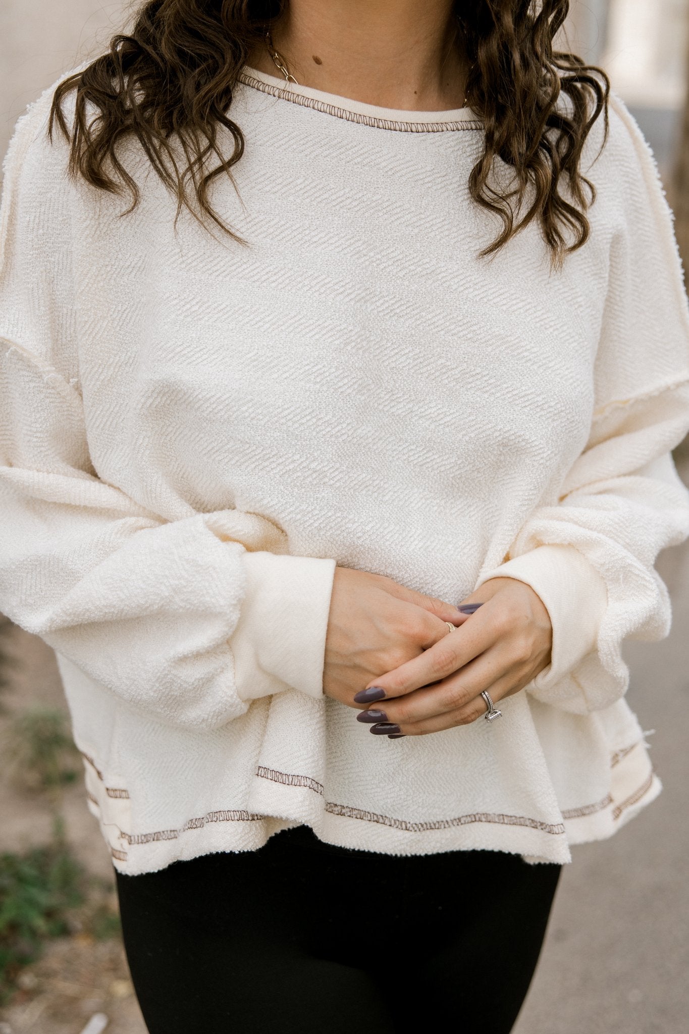 Open Back Stitched Top in Cream