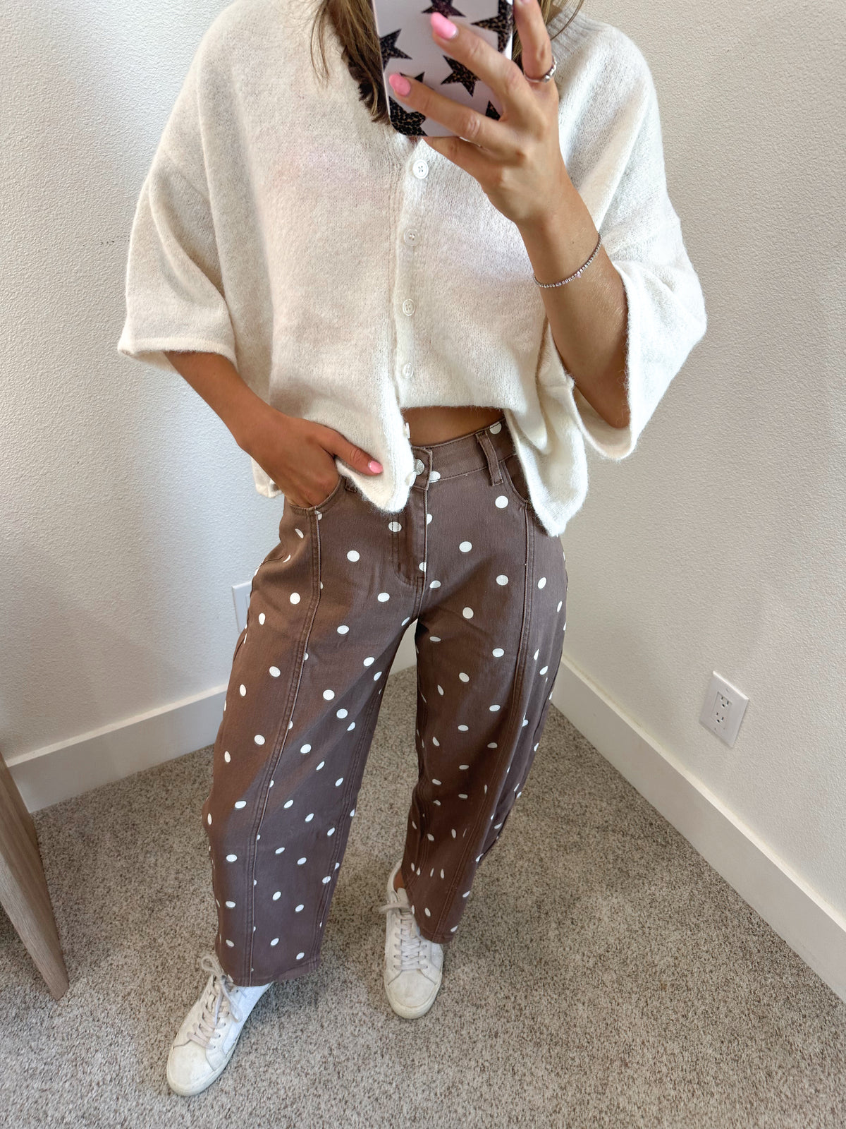 Brown Polka Dot Barrel Jeans