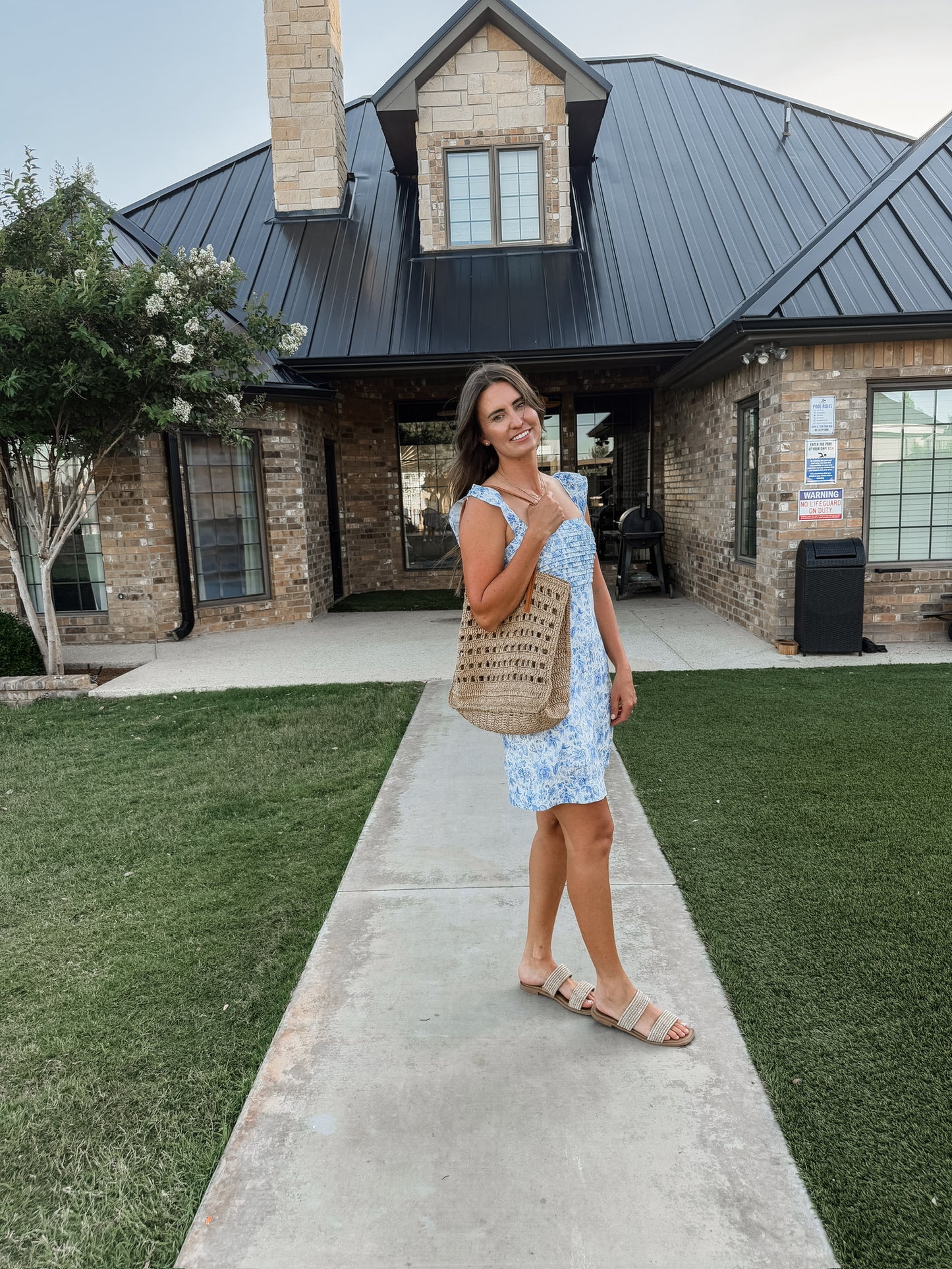 Blue Floral Pleated Dress (100% Cotton)