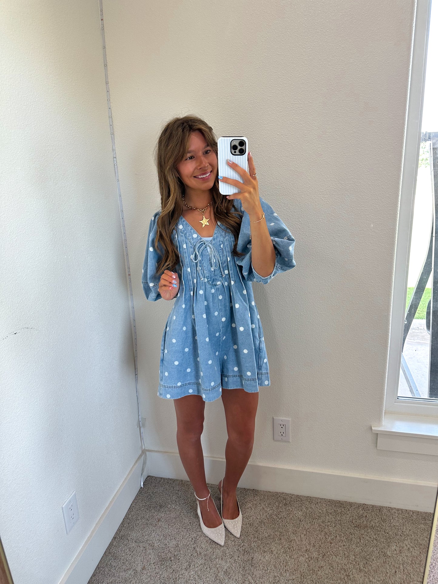 Polka Dot Bubble Sleeve Romper