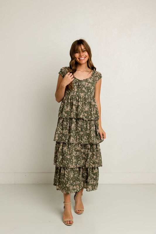 Layered Floral Dress in Green