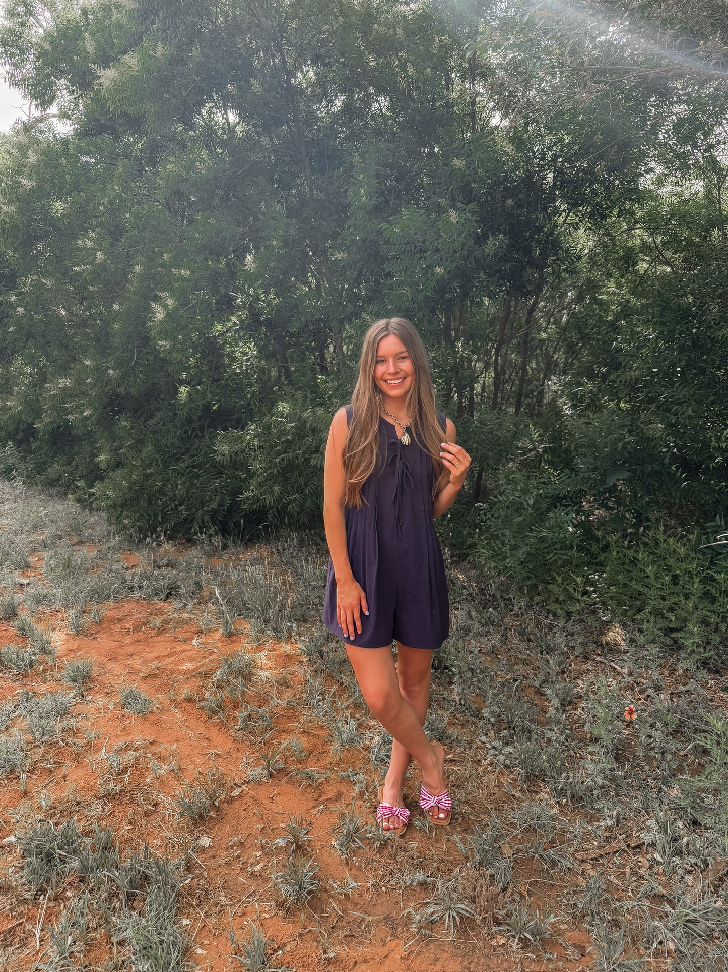 Navy Pleated Romper (100% Cotton)