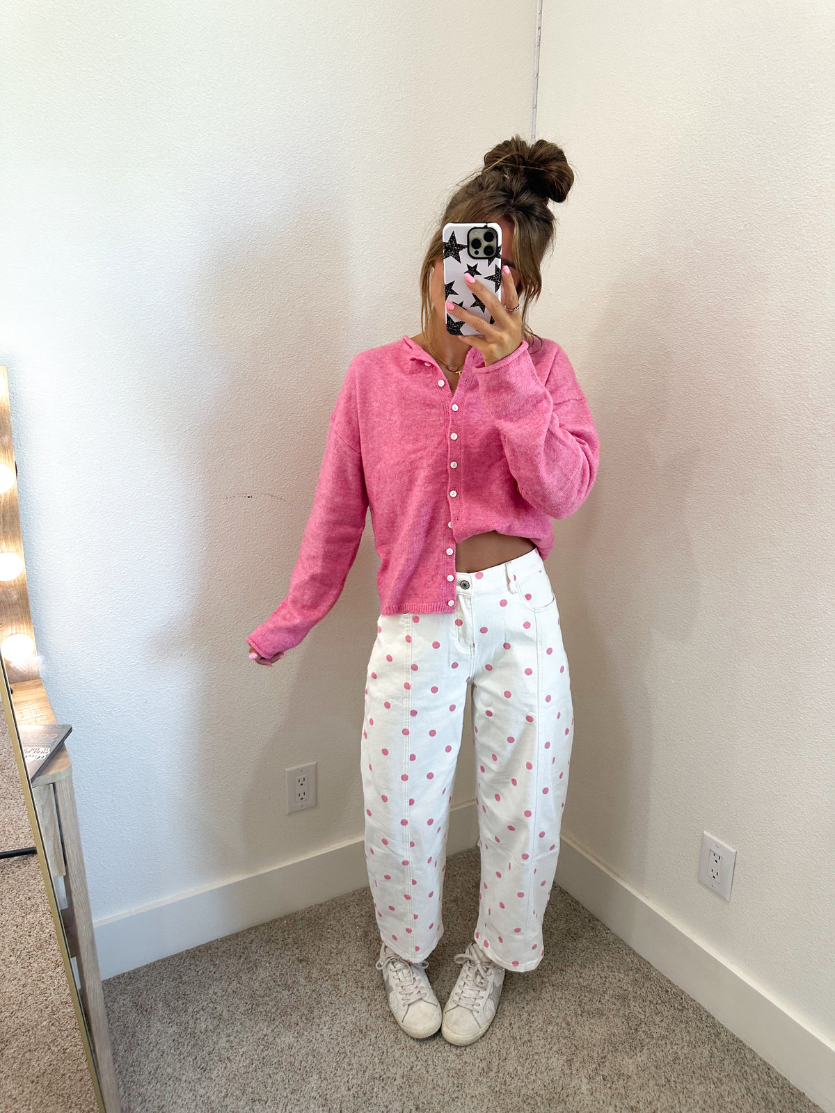 Pink Polka Dot Barrel Jeans