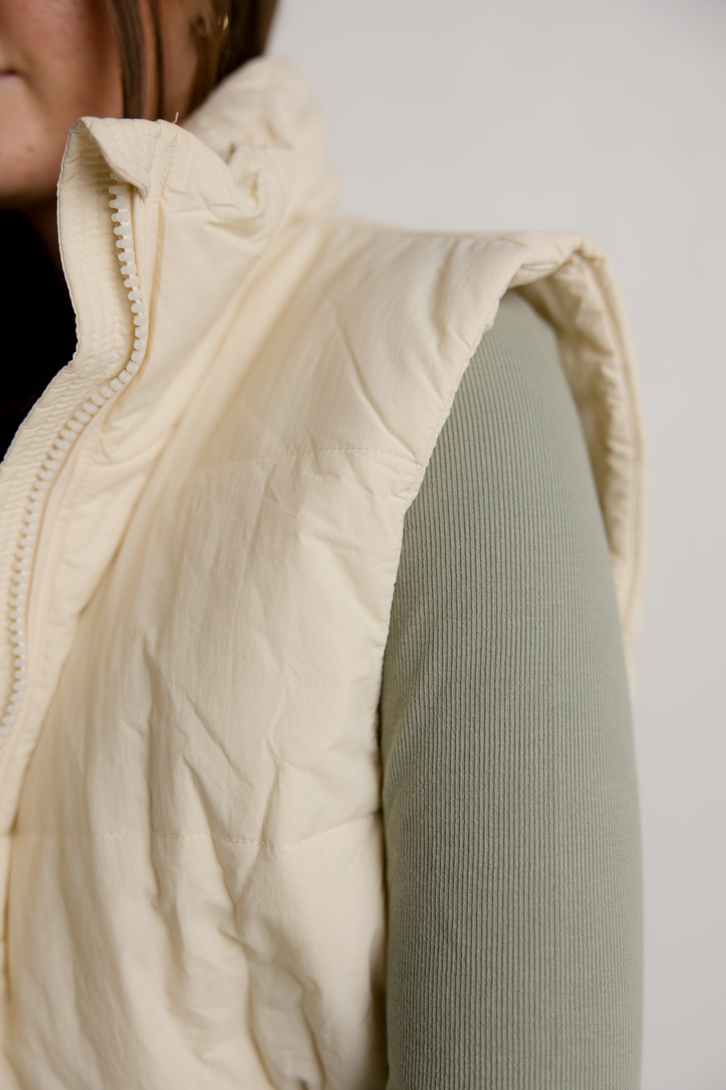 Cream Cropped Puffer Vest