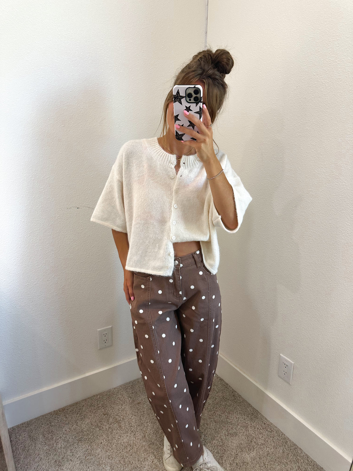 Brown Polka Dot Barrel Jeans