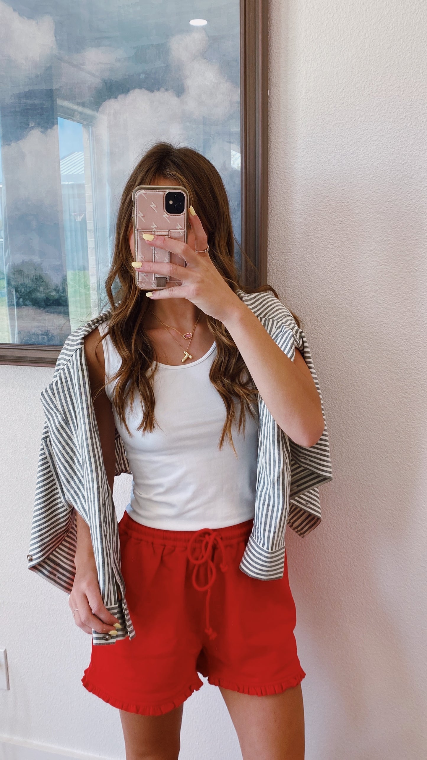 Ruffled Shorts in Red (100% COTTON)