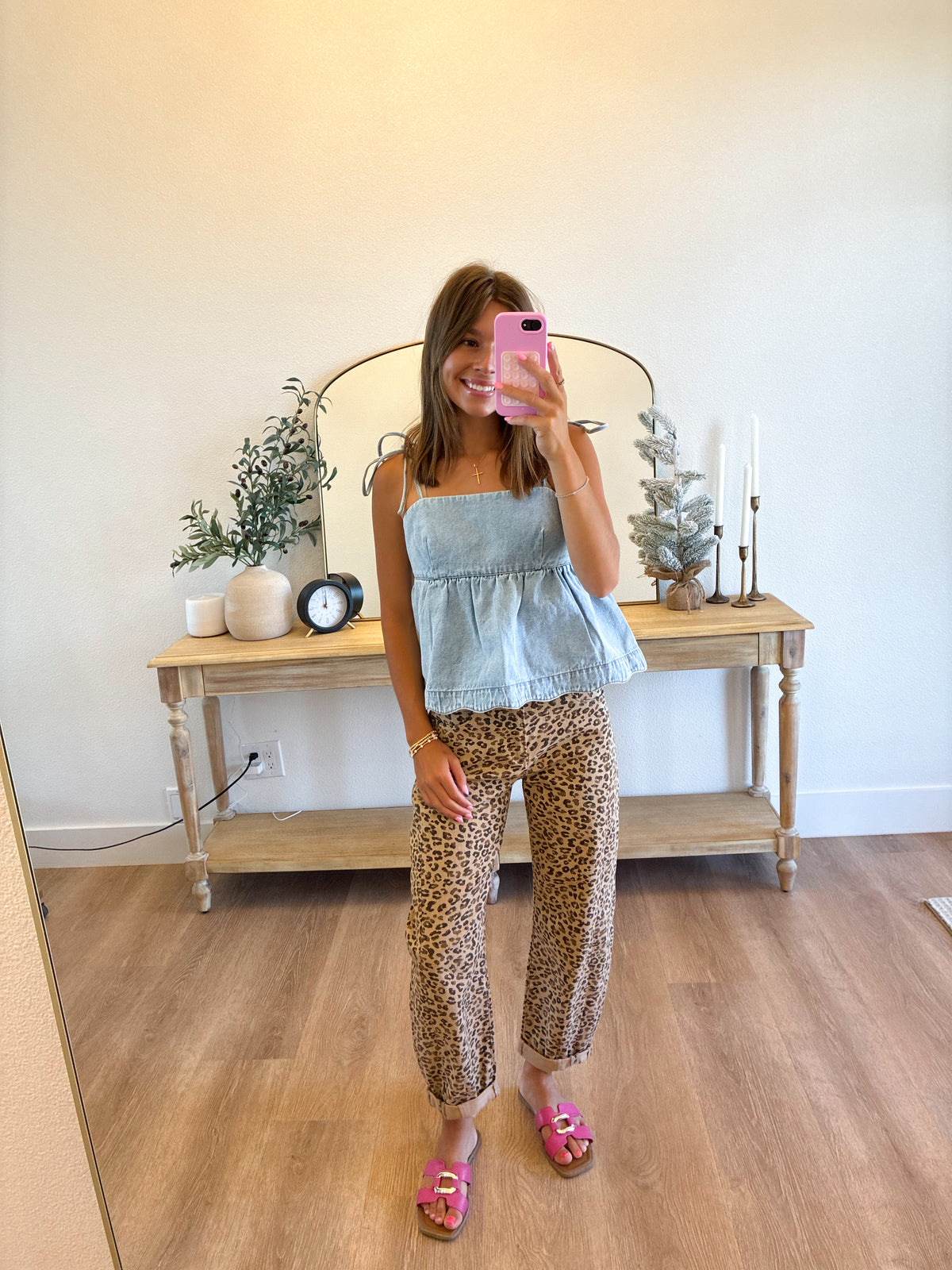 Leopard Cuffed Barrel Jeans
