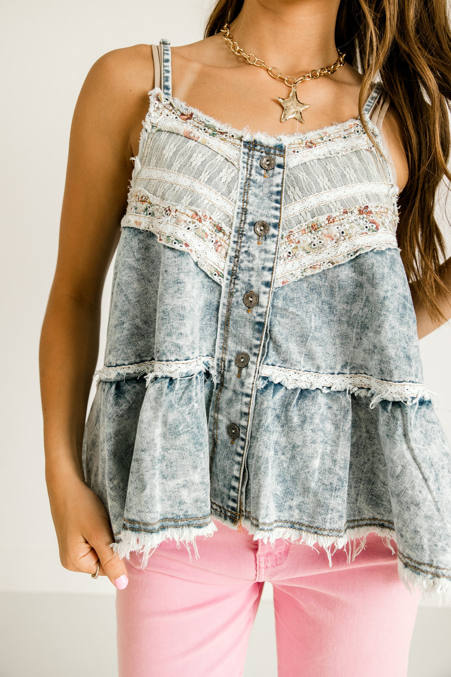Relaxed Denim Detailed Tank (100% COTTON)