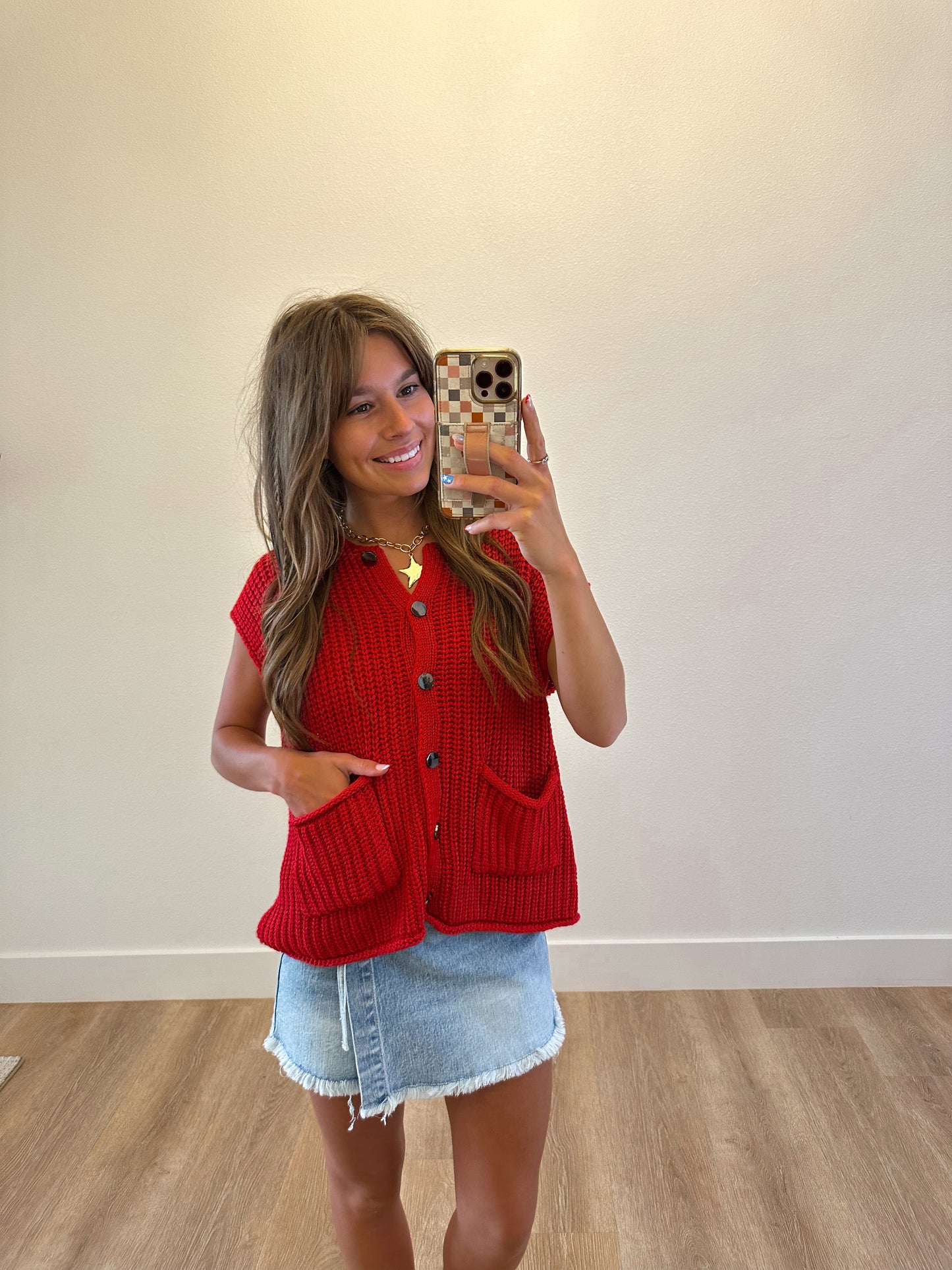 Button Front Sweater in Red