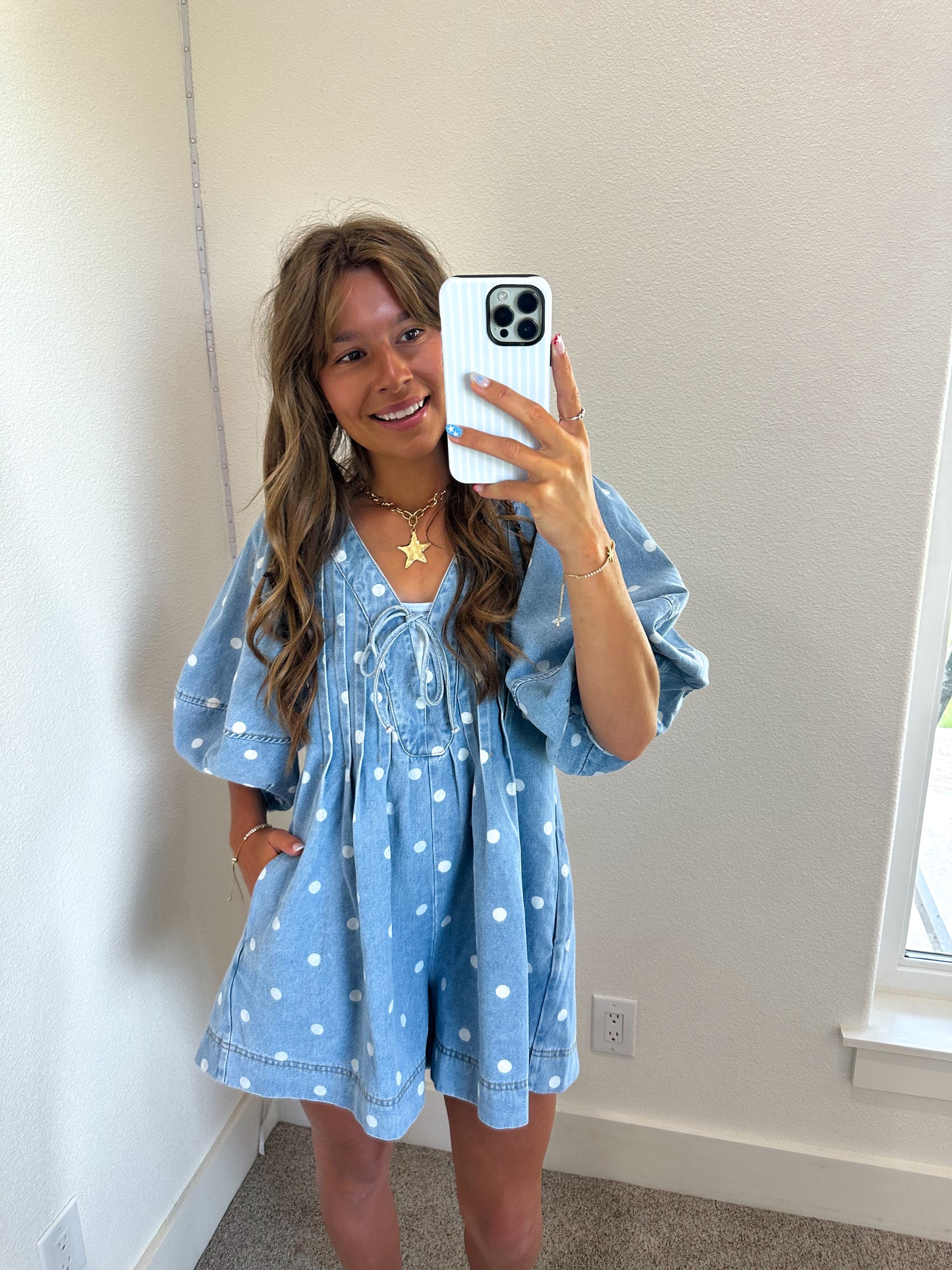 Polka Dot Bubble Sleeve Romper