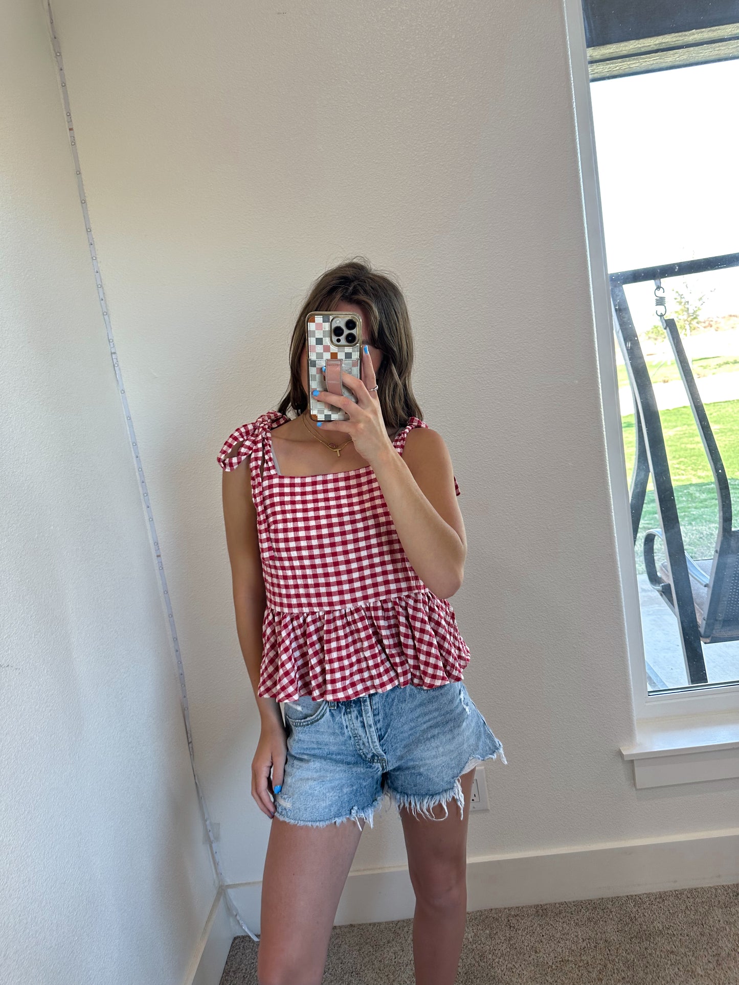 Red Gingham Peplum Tank
