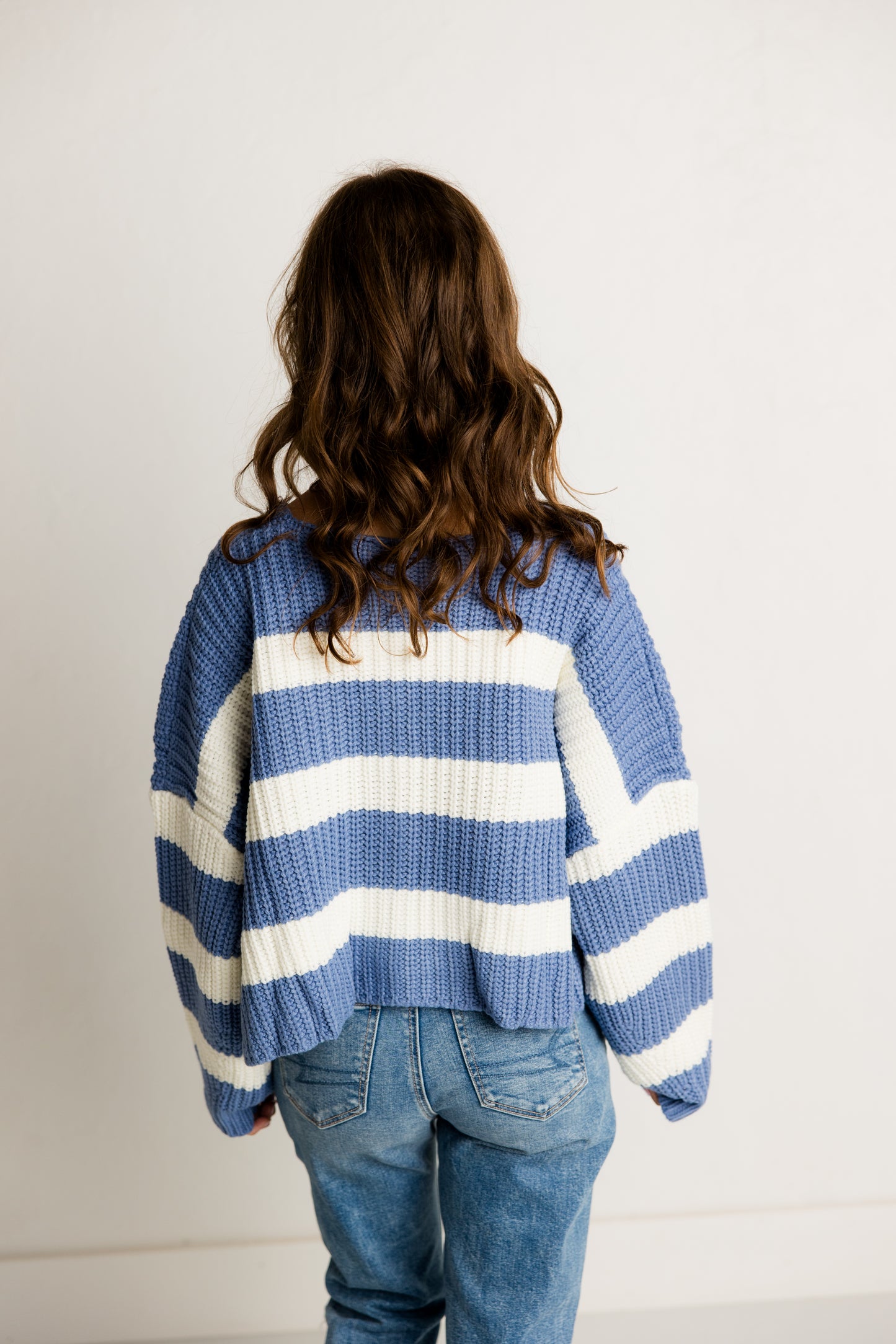 Blue Striped V-Neck Cardigan