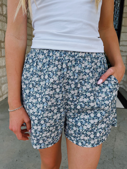 Navy Floral Shorts (100% Cotton)