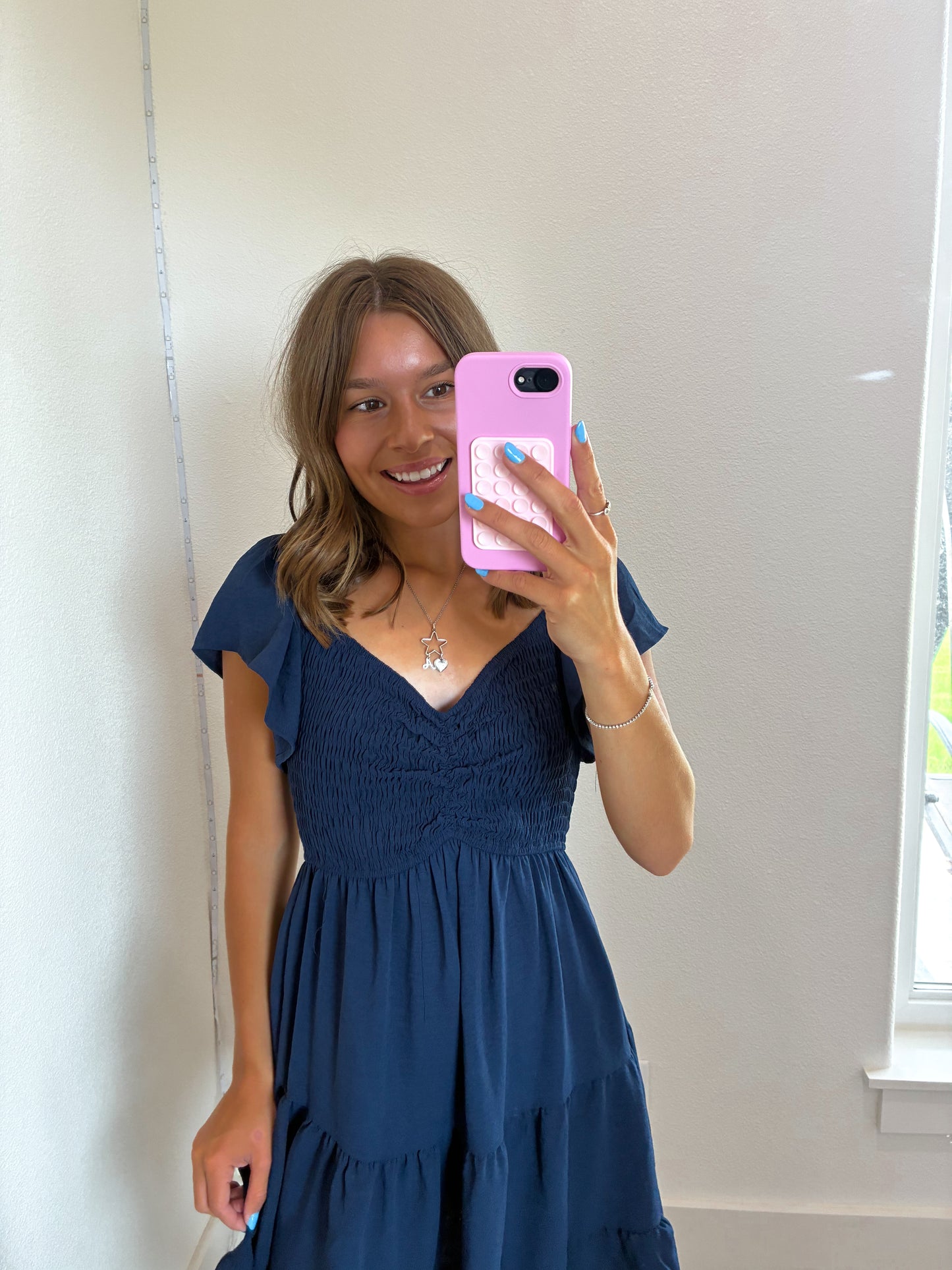 Flutter Sleeve Mini Dress in Navy