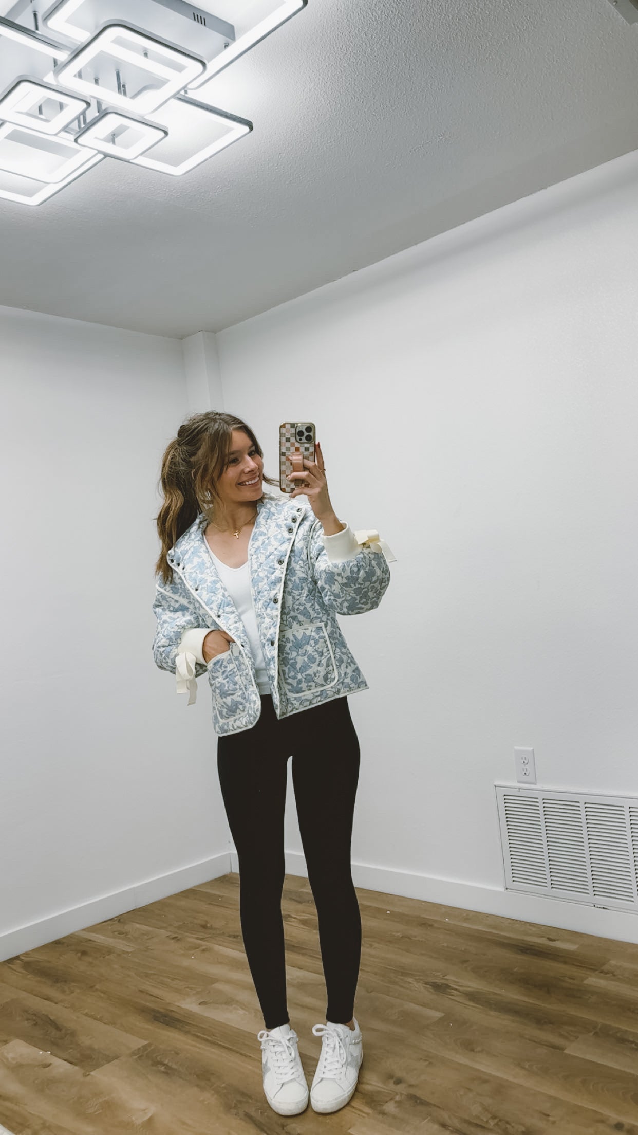 Ivory Blue Floral Quilted Jacket